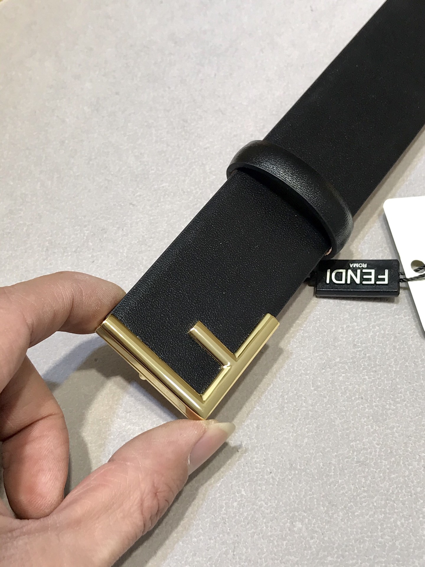 Fendi Leather Belt Cow Leather Black 38mm