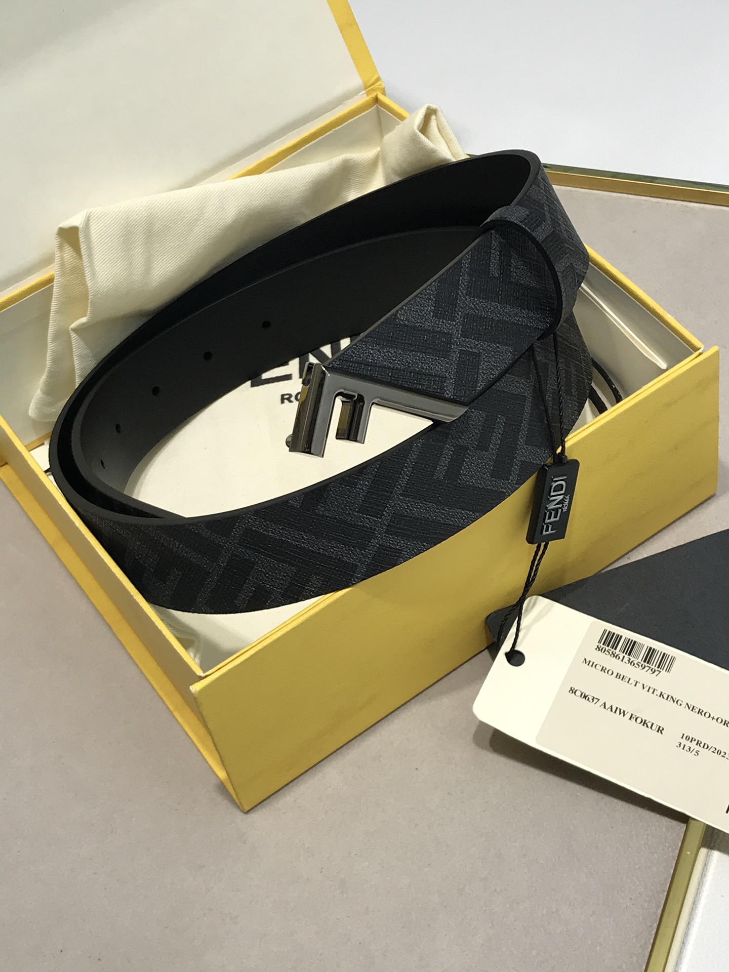 Fendi Leather Belt Cow Leather Black 35mm