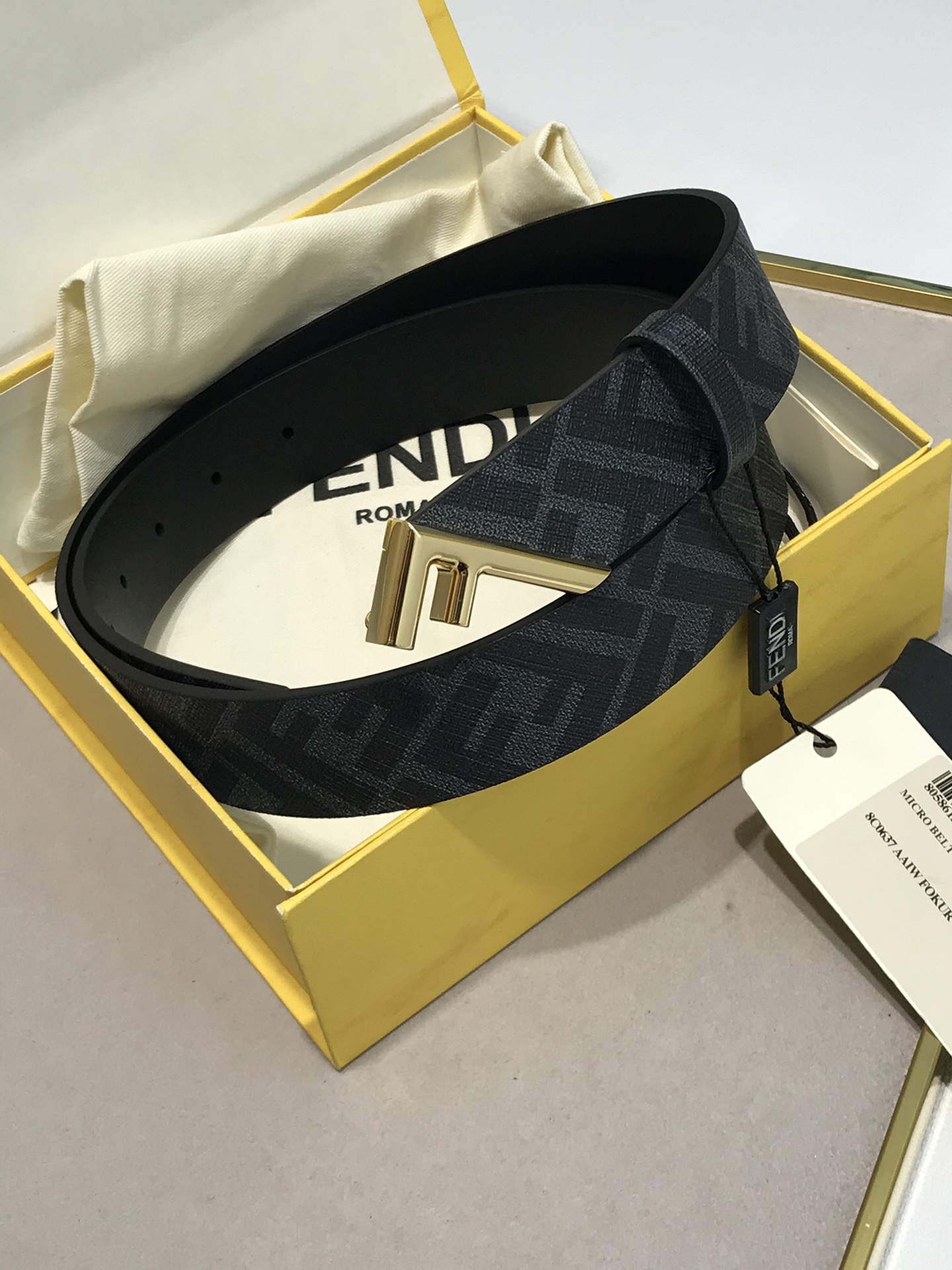 Fendi Leather Belt Cow Leather Black 35mm