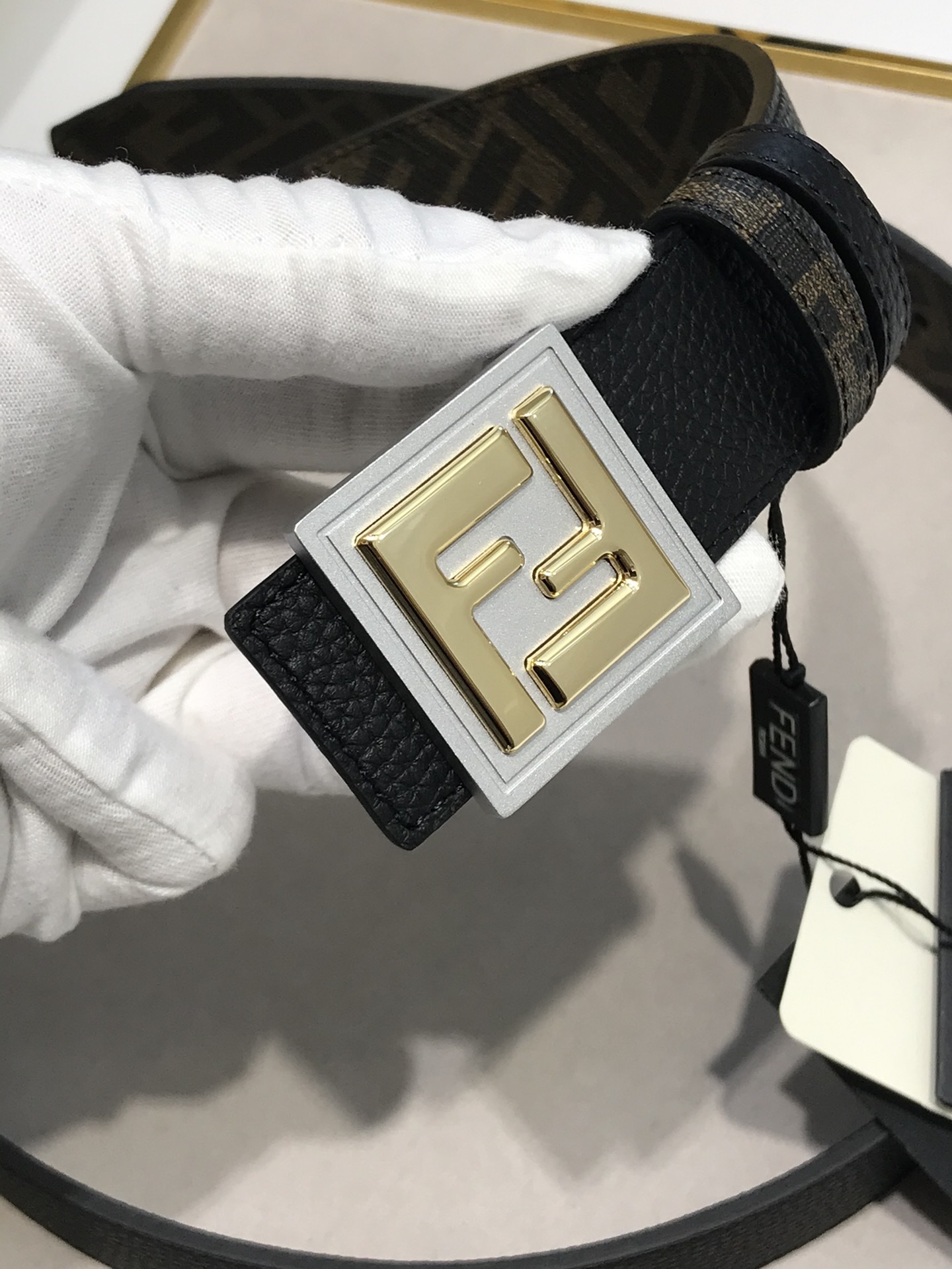 Fendi Leather Belt Cow Leather Black 35mm