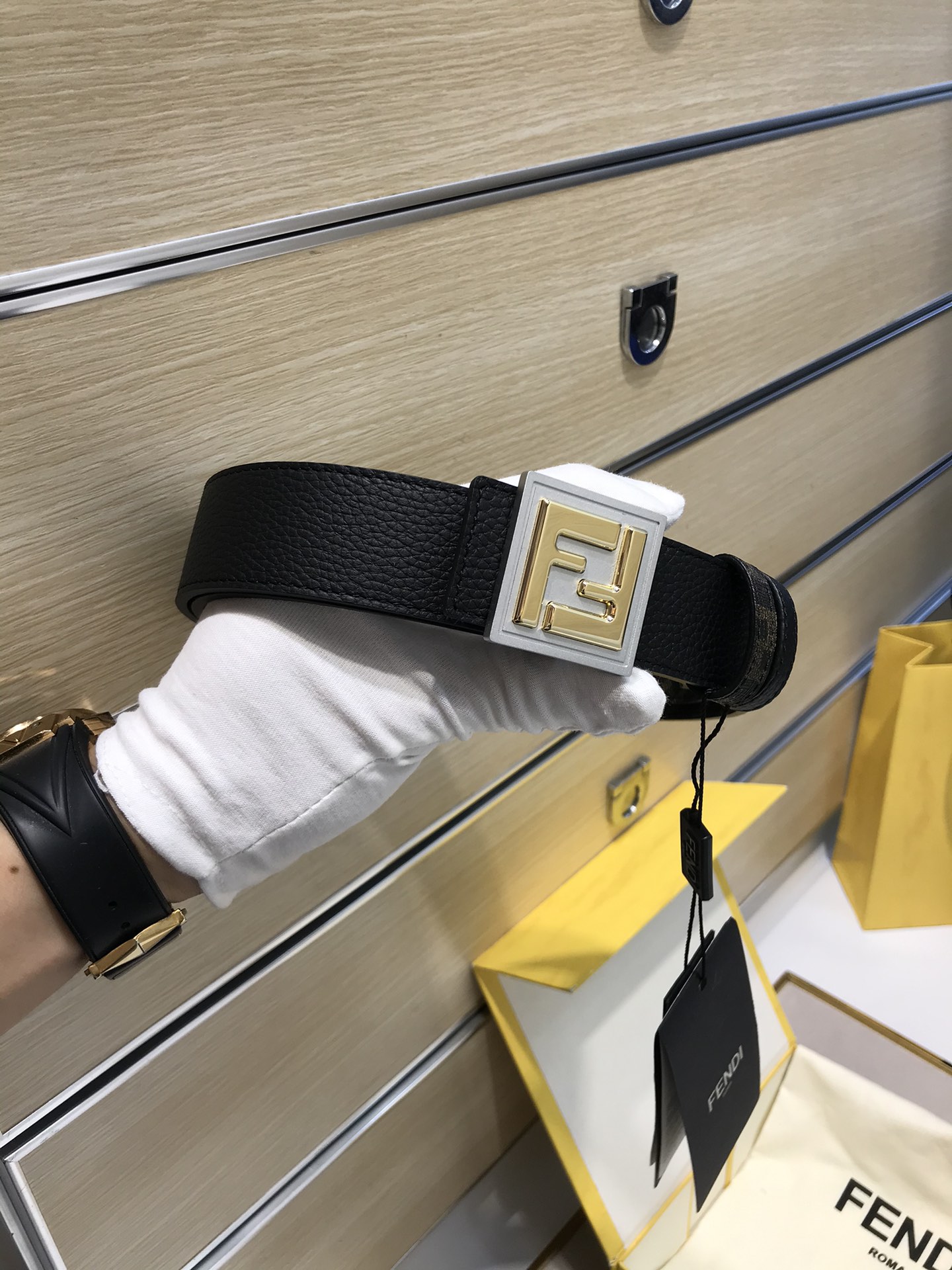 Fendi Leather Belt Cow Leather Black 35mm