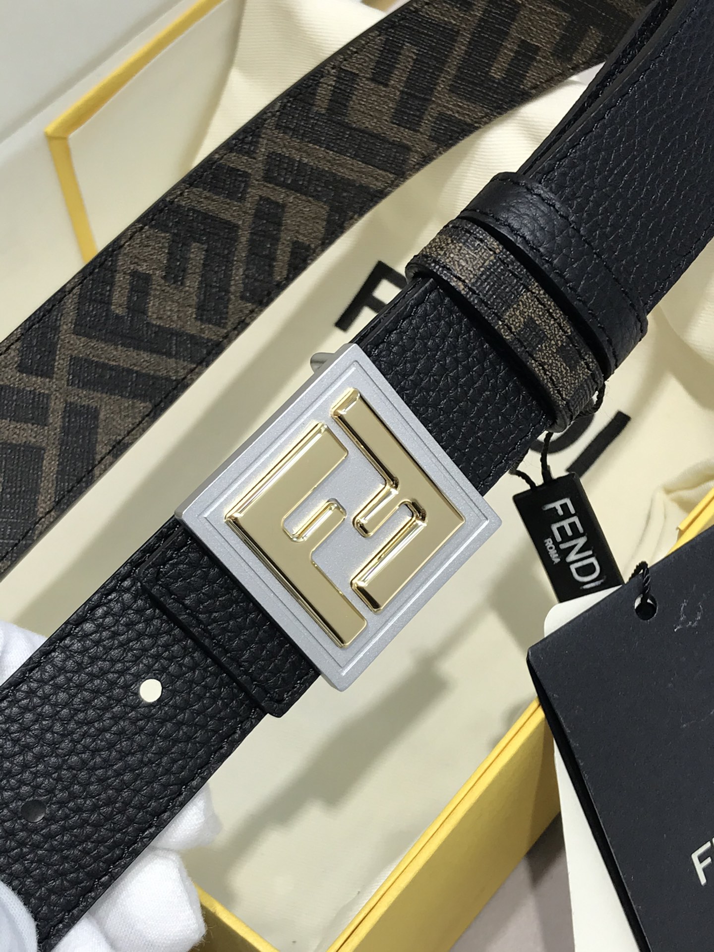 Fendi Leather Belt Cow Leather Black 35mm