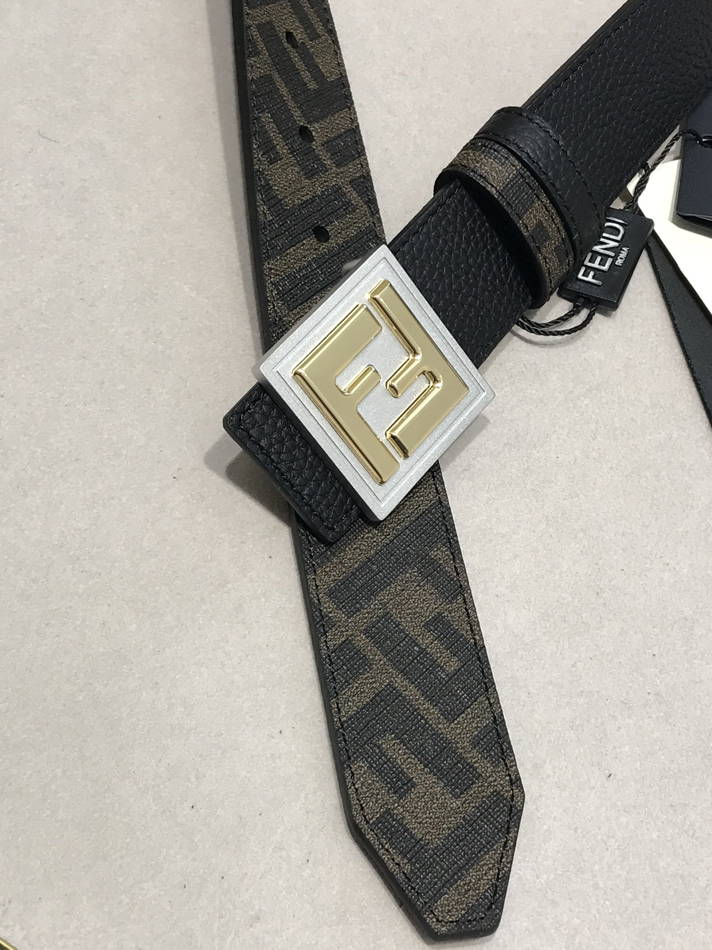 Fendi Leather Belt Cow Leather Black 35mm