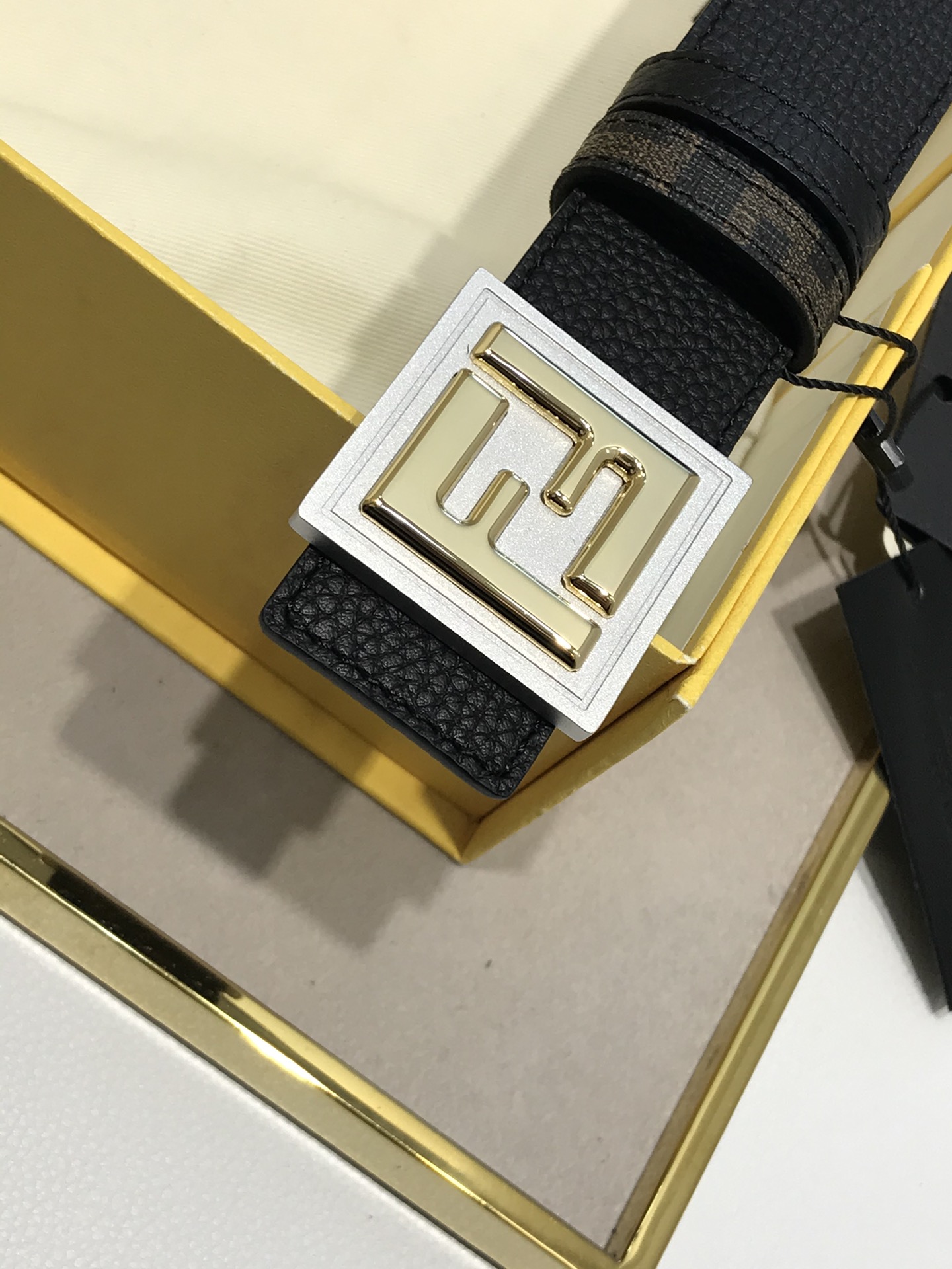 Fendi Leather Belt Cow Leather Black 35mm