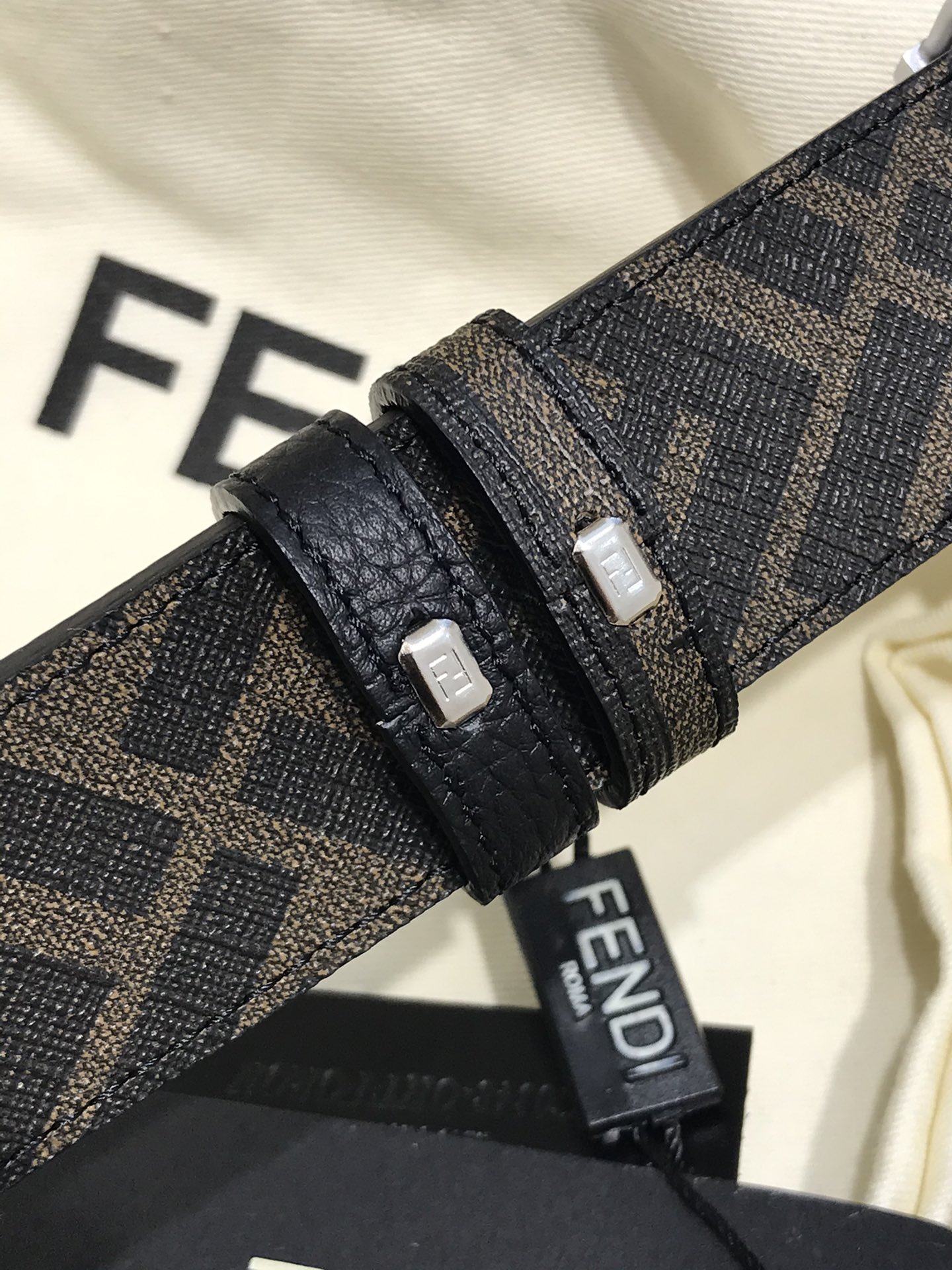 Fendi Leather Belt Cow Leather Black 35mm