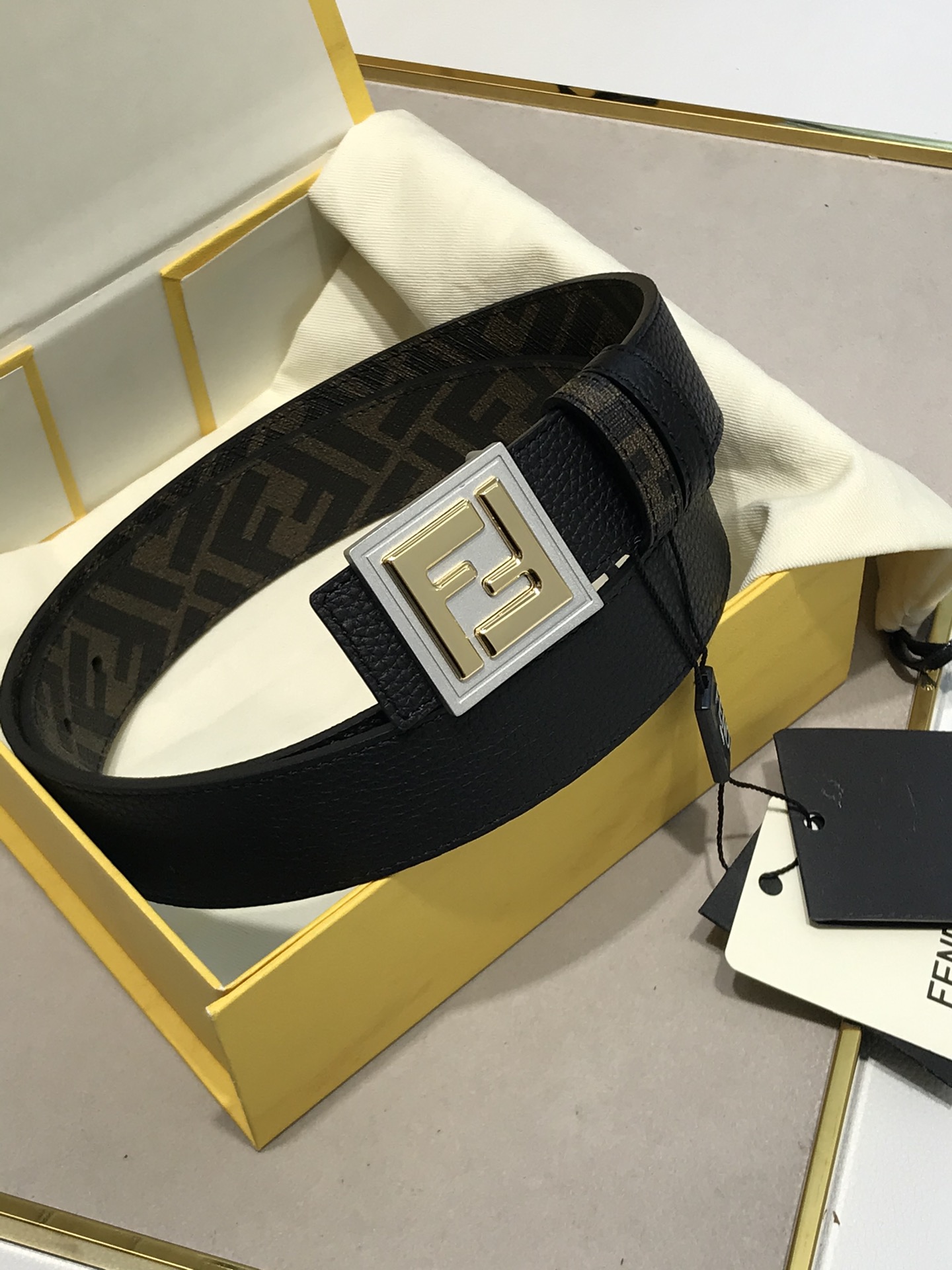Fendi Leather Belt Cow Leather Black 35mm