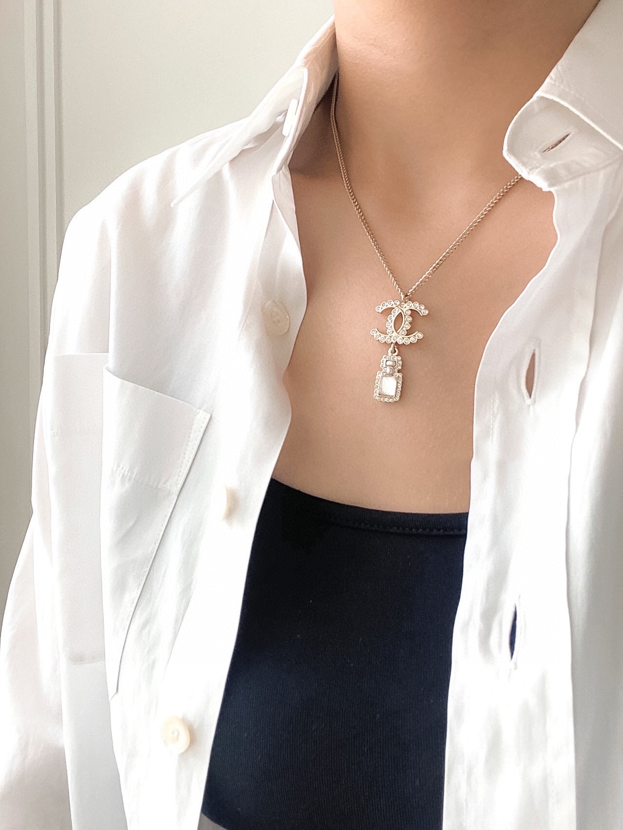 Chanel Necklace White Adjustable L