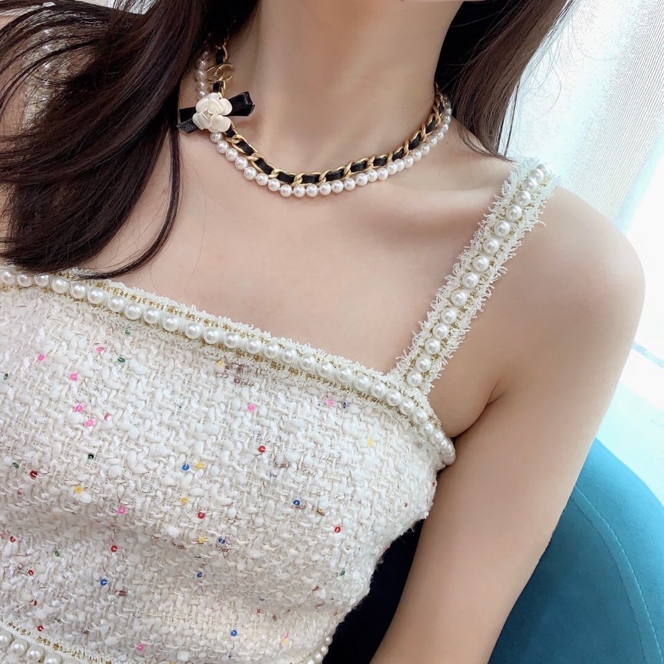 Chanel Necklace Pearl Black L