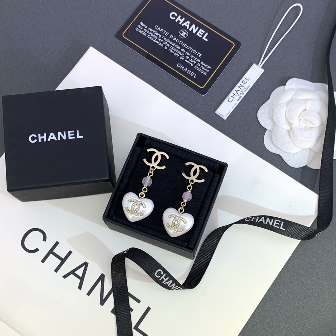 Chanel Earrings Pearl White Inlaid L