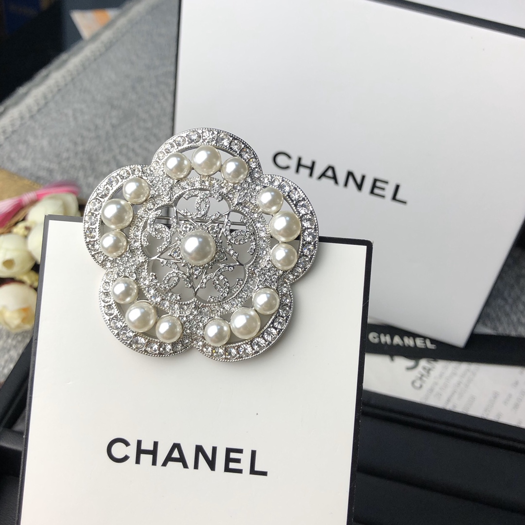 Chanel Brooch Silver Silver L