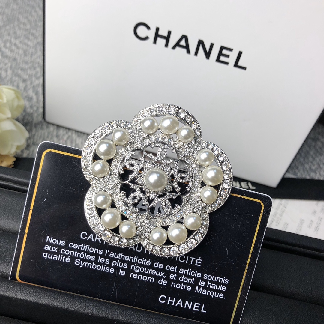 Chanel Brooch Silver Silver L