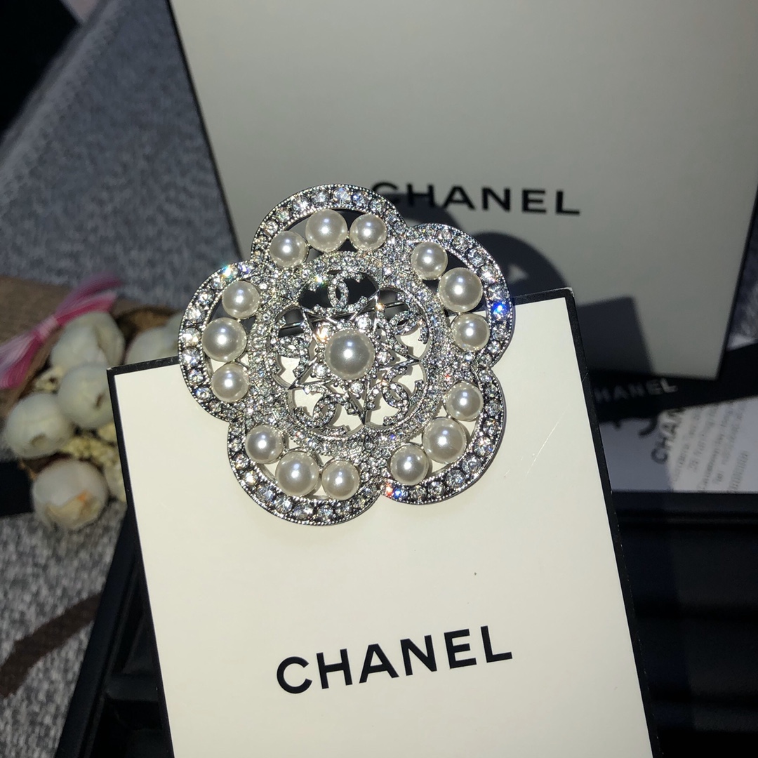 Chanel Brooch Silver Silver L