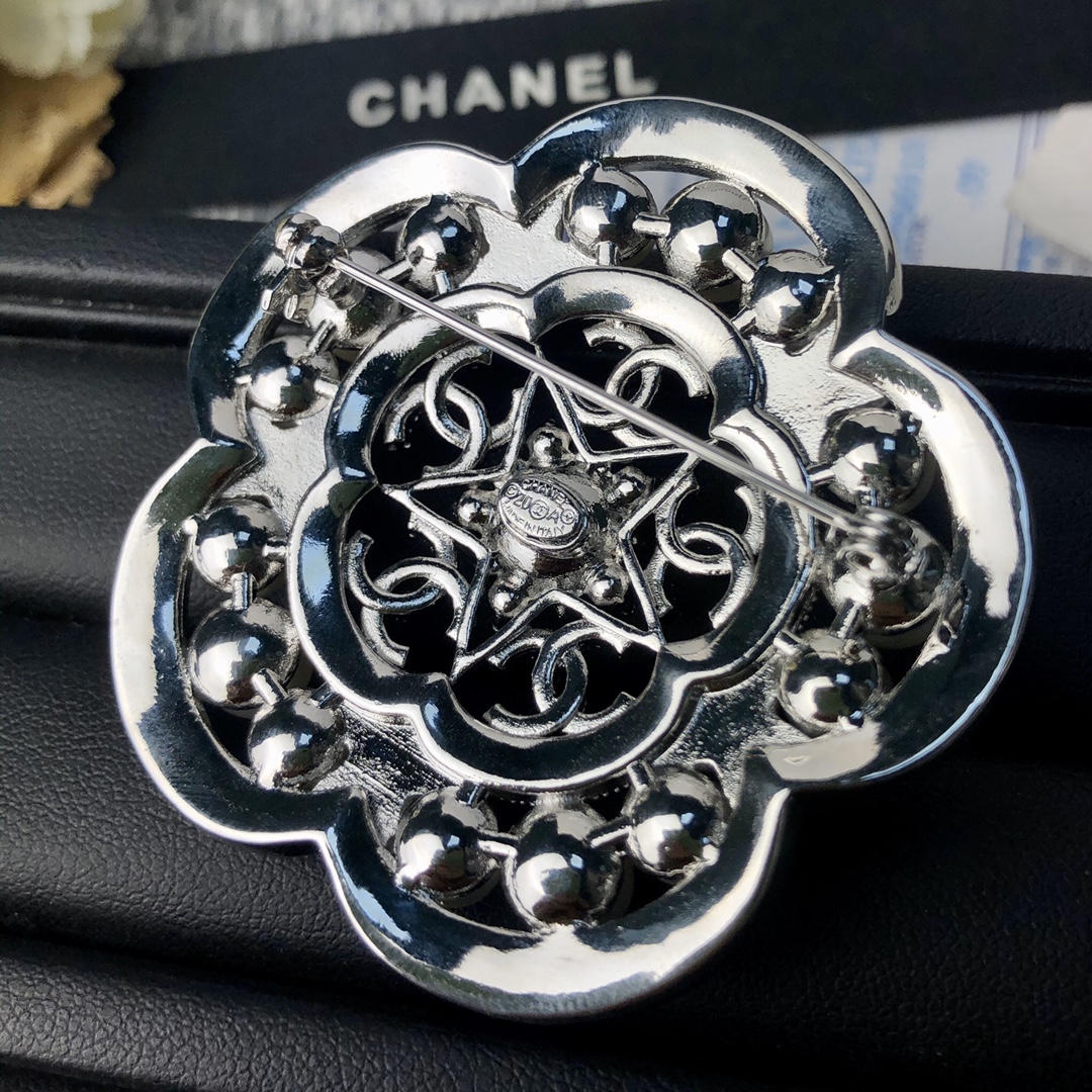 Chanel Brooch Silver Silver L