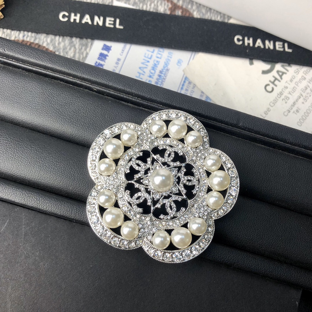 Chanel Brooch Silver Silver L