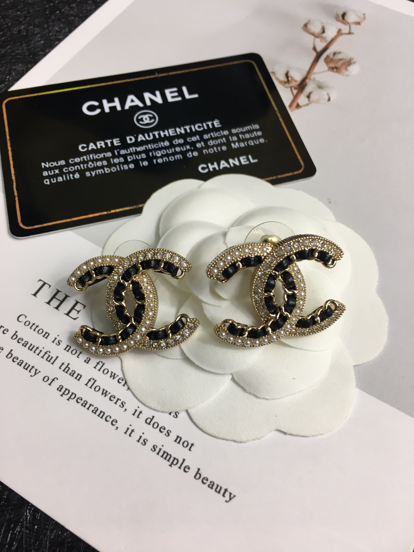 Chanel Earrings Pearl Black L