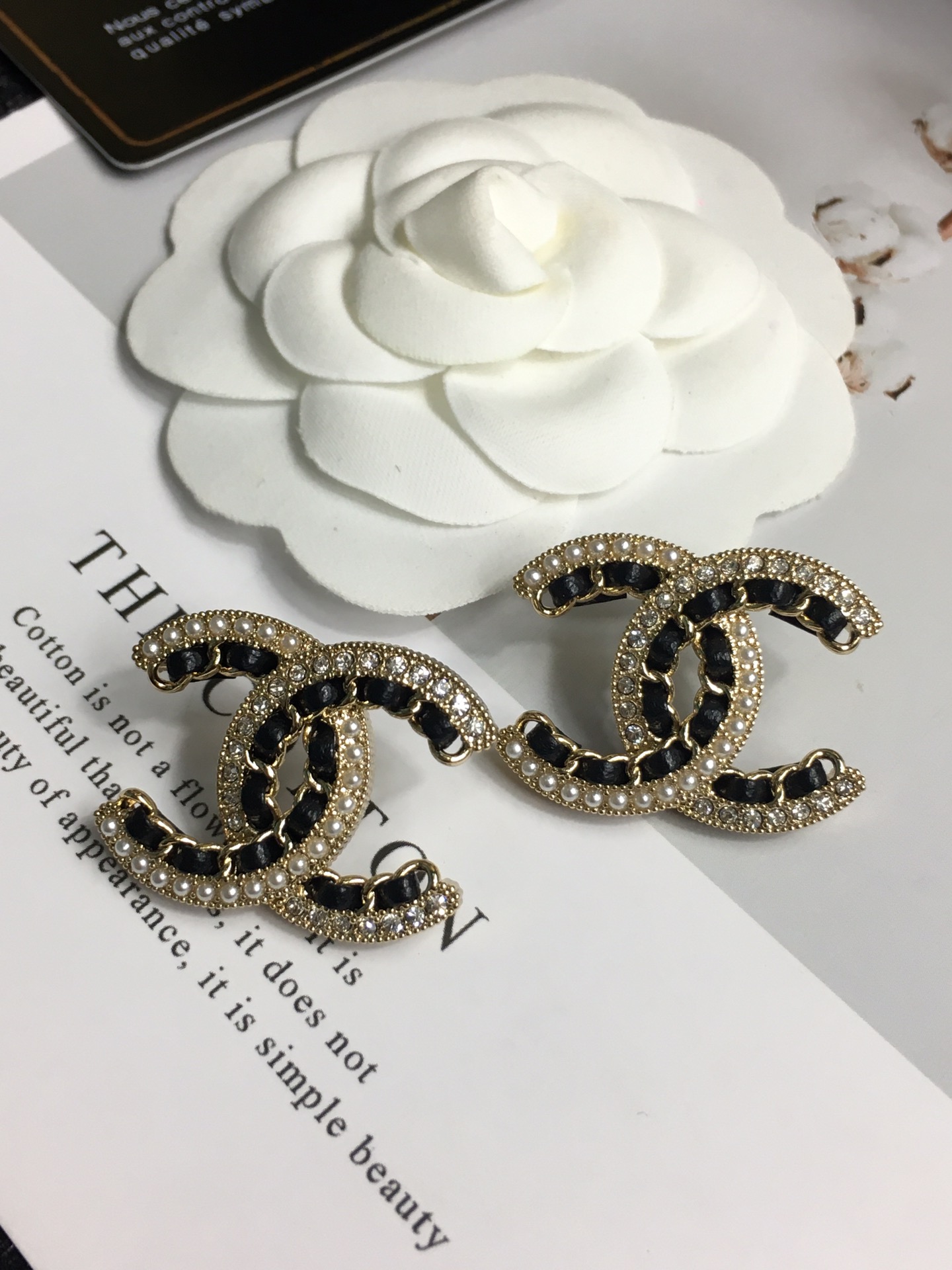 Chanel Earrings Pearl Black L