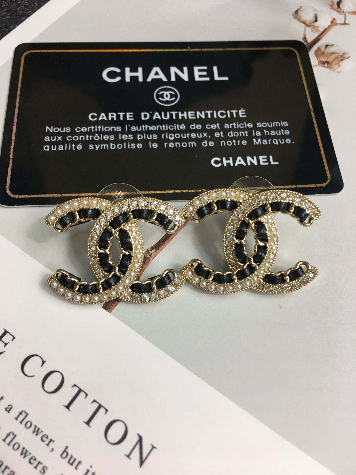 Chanel Earrings Pearl Black L