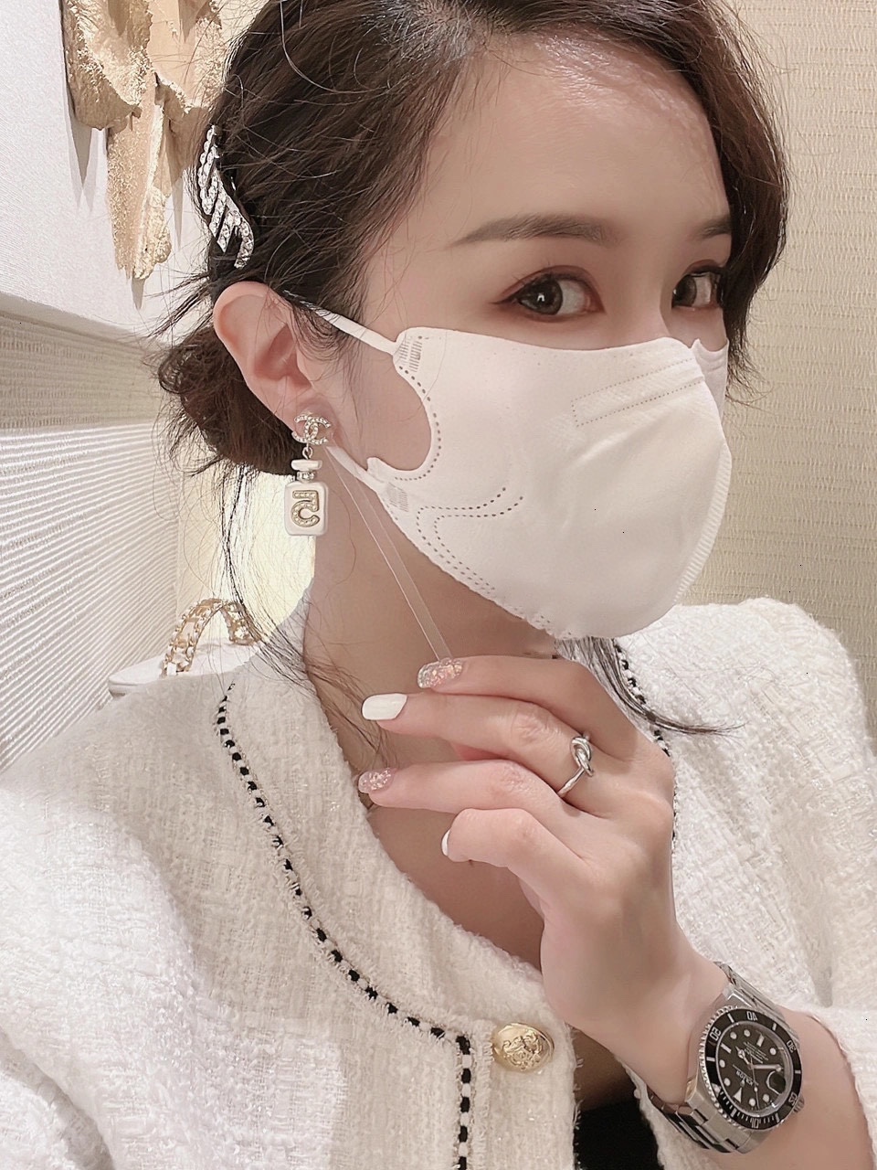 Chanel Earrings White L