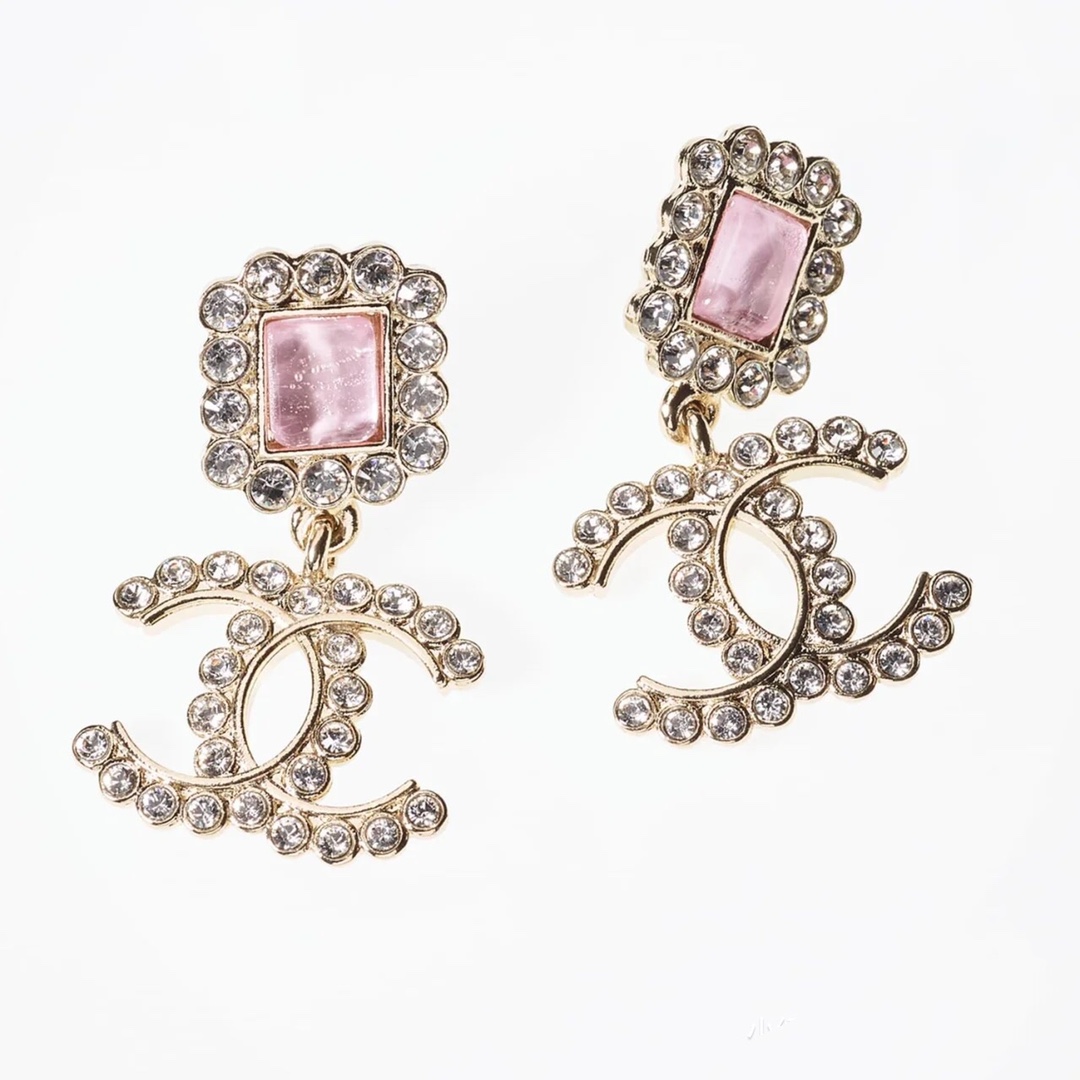 Chanel Earrings Silver Pink