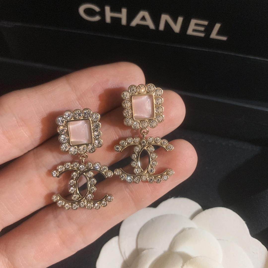 Chanel Earrings Silver Pink