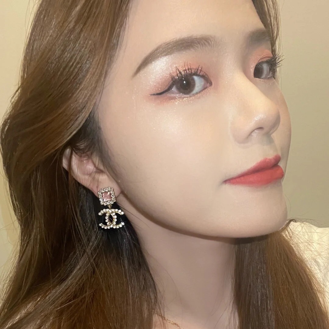 Chanel Earrings Silver Pink