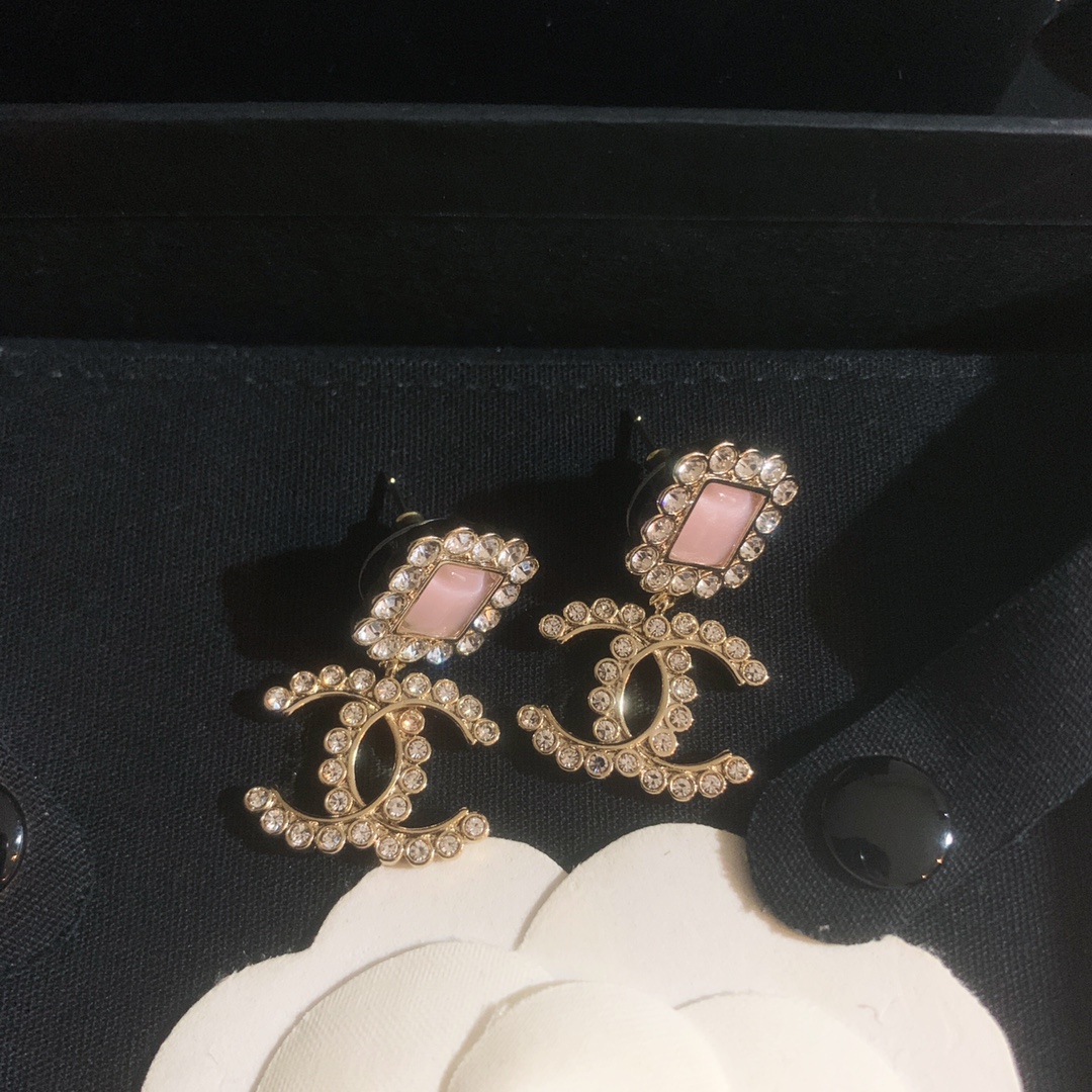 Chanel Earrings Silver Pink