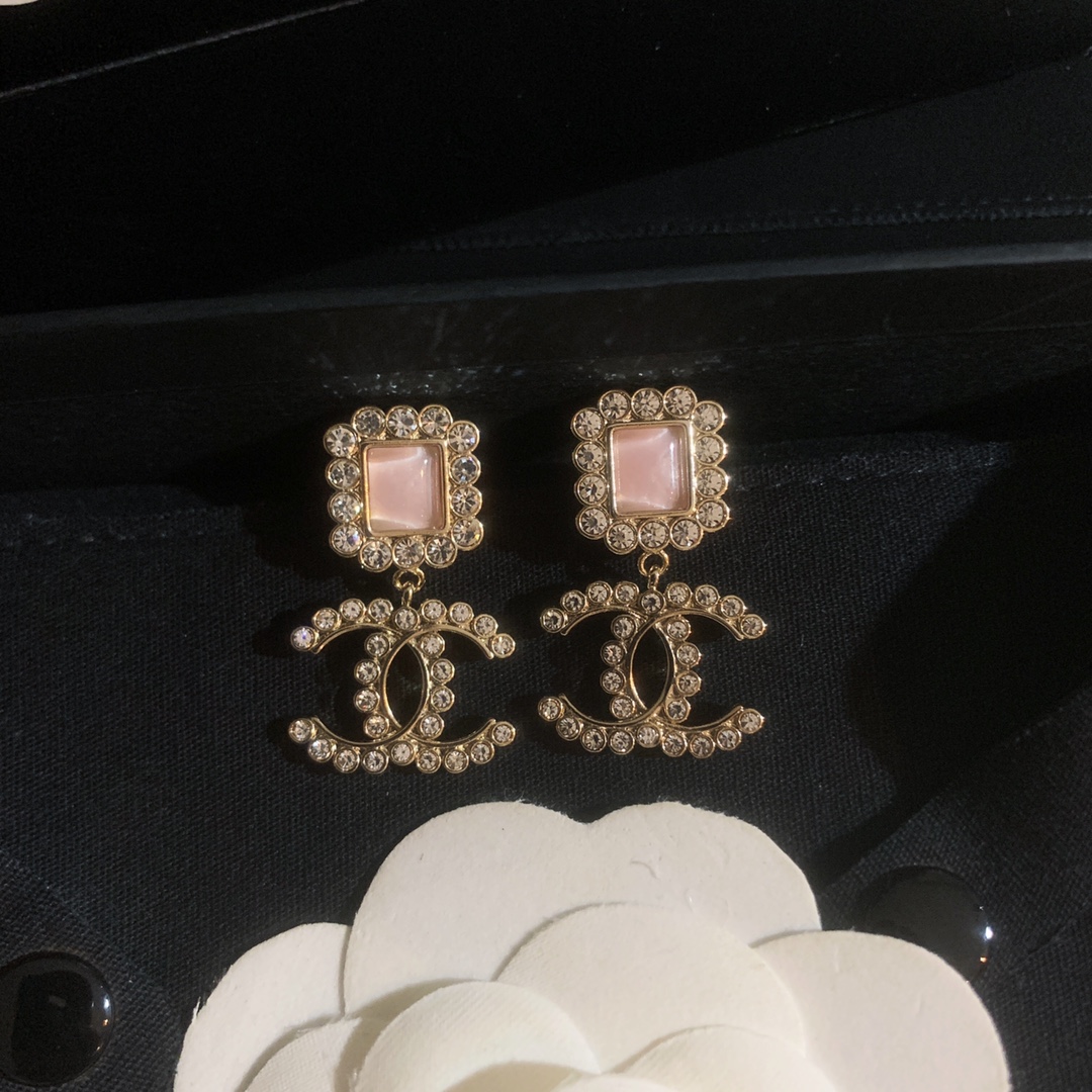 Chanel Earrings Silver Pink