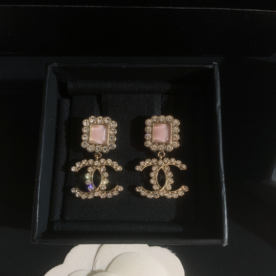 Chanel Earrings Silver Pink
