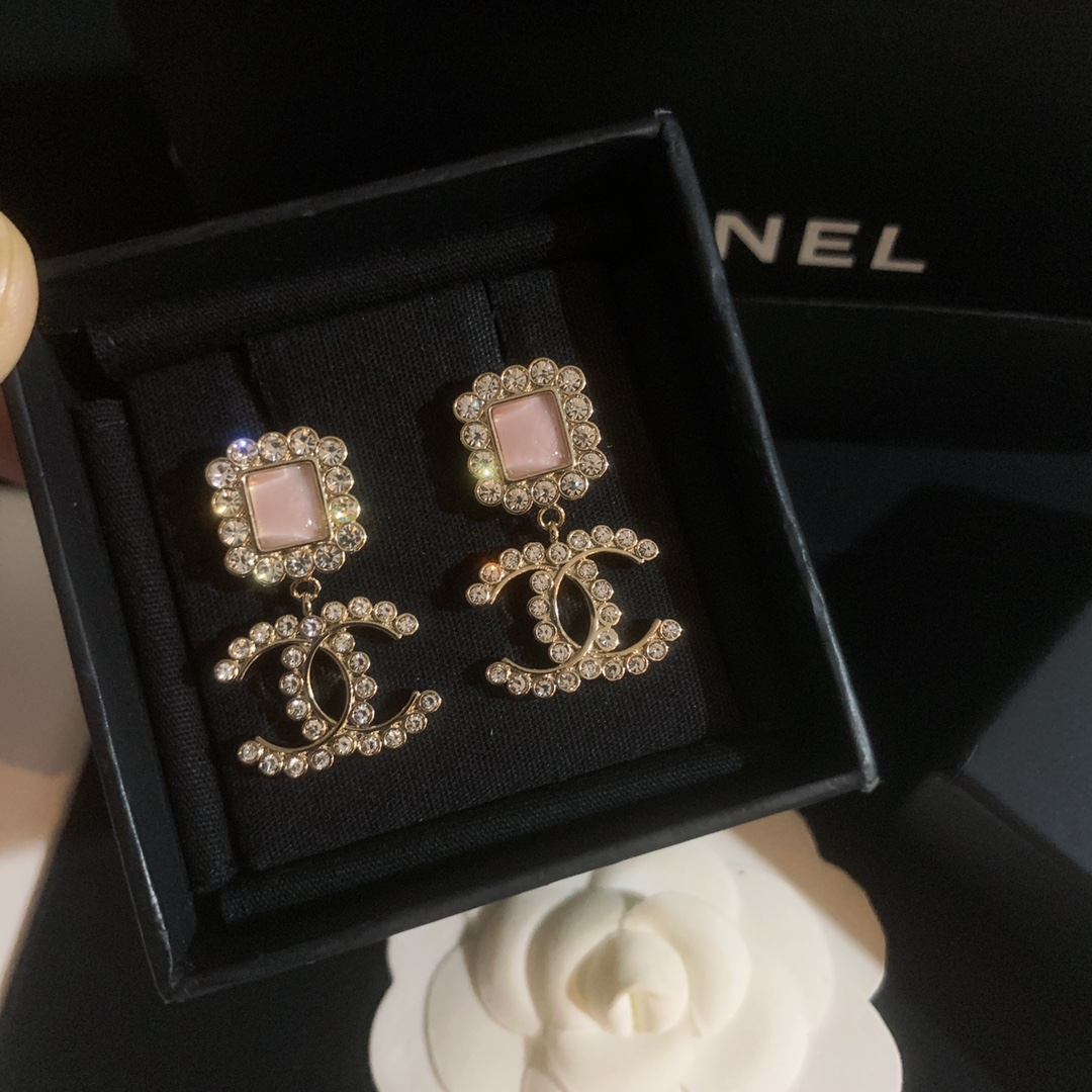 Chanel Earrings Silver Pink
