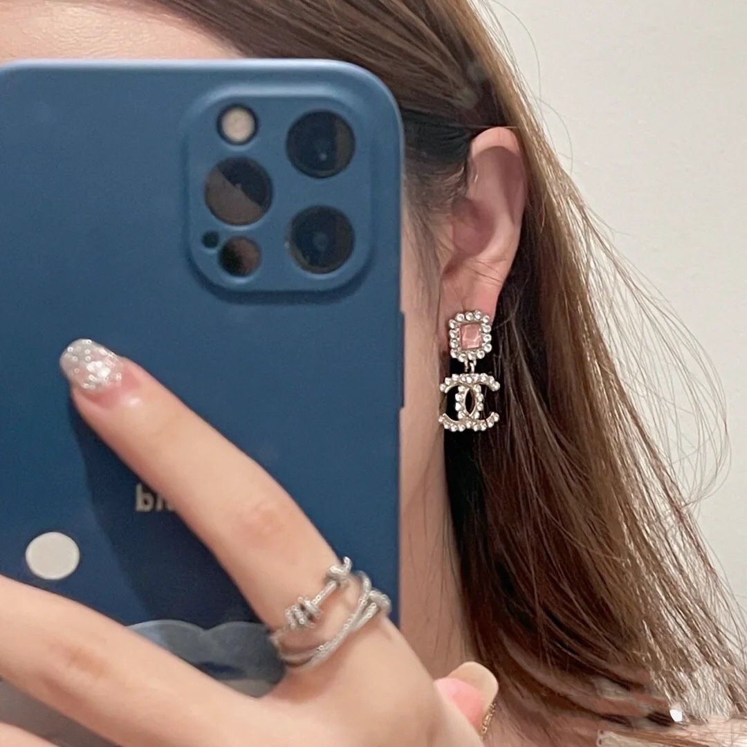 Chanel Earrings Silver Pink