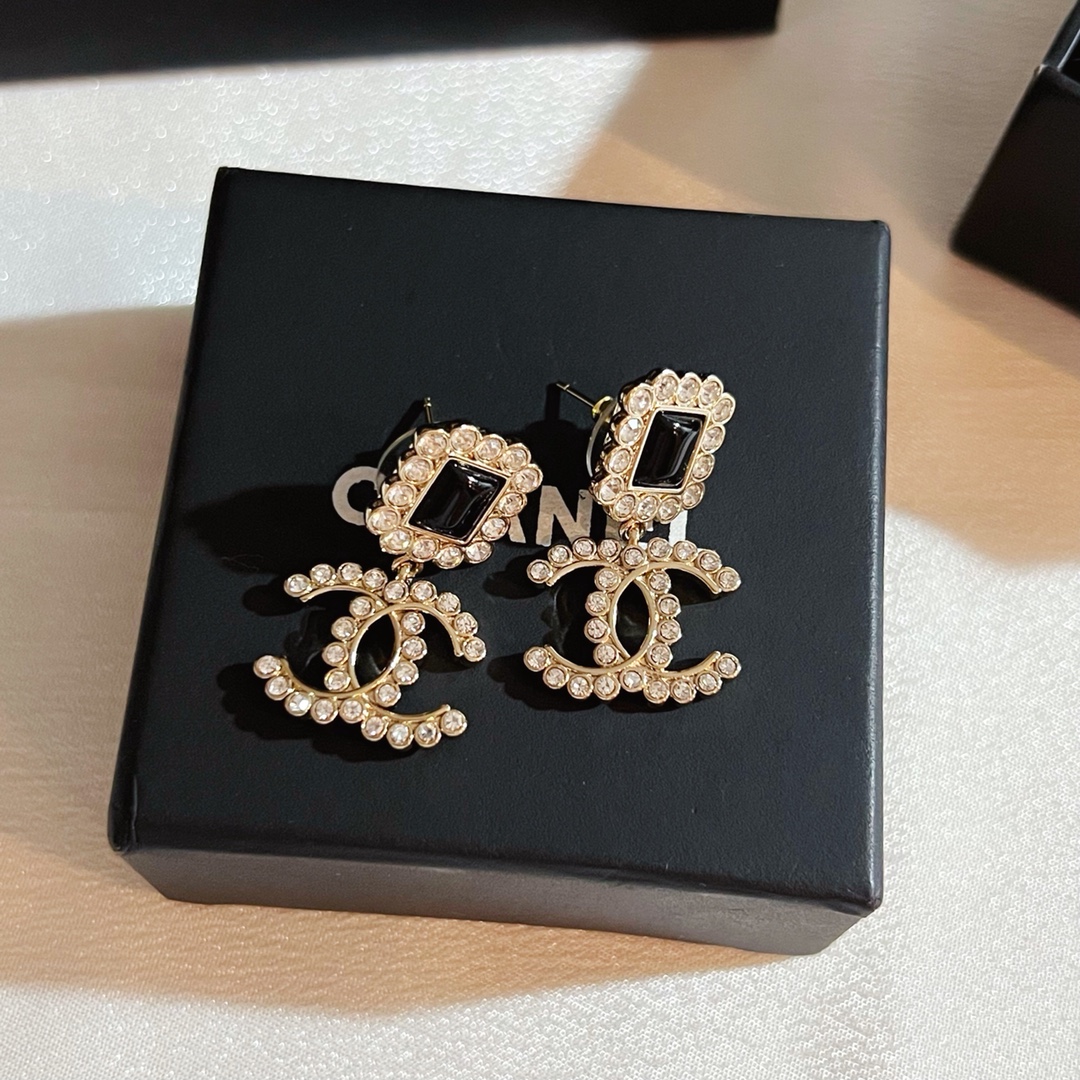 Chanel Earrings Silver Black