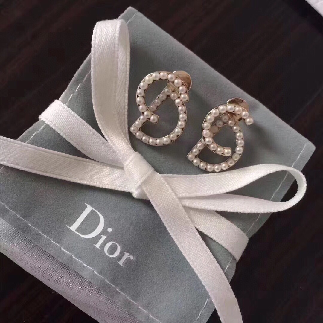 Dior Earrings Pearl Gold