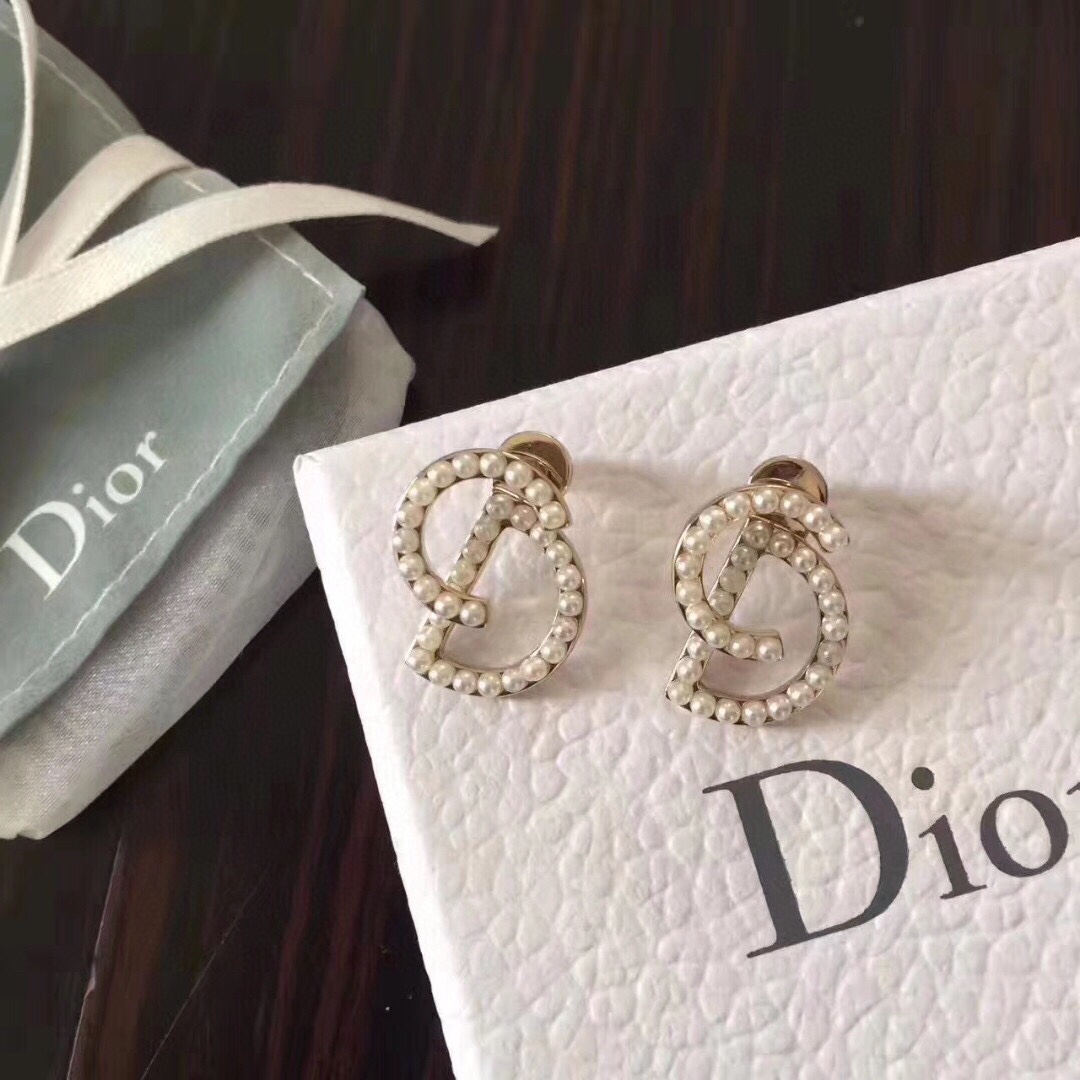 Dior Earrings Pearl Gold