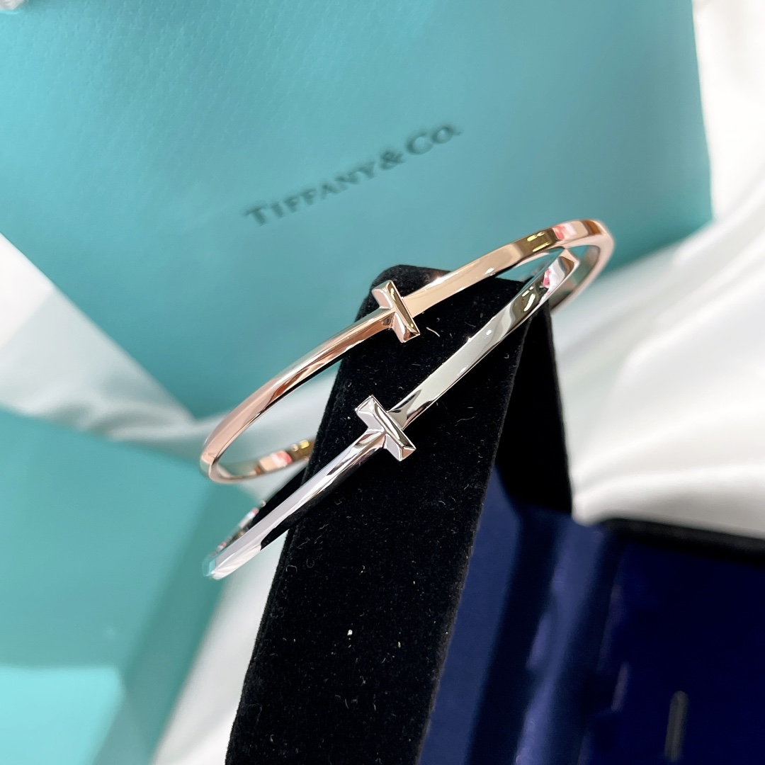 Tiffany Co Bangle Platinum Rose Gold Inlaid
