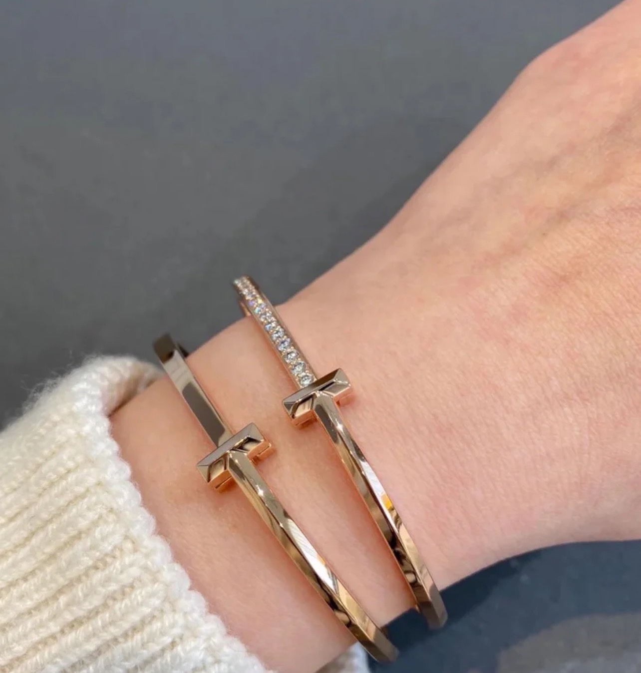 Tiffany Co Bangle Platinum Rose Gold Inlaid