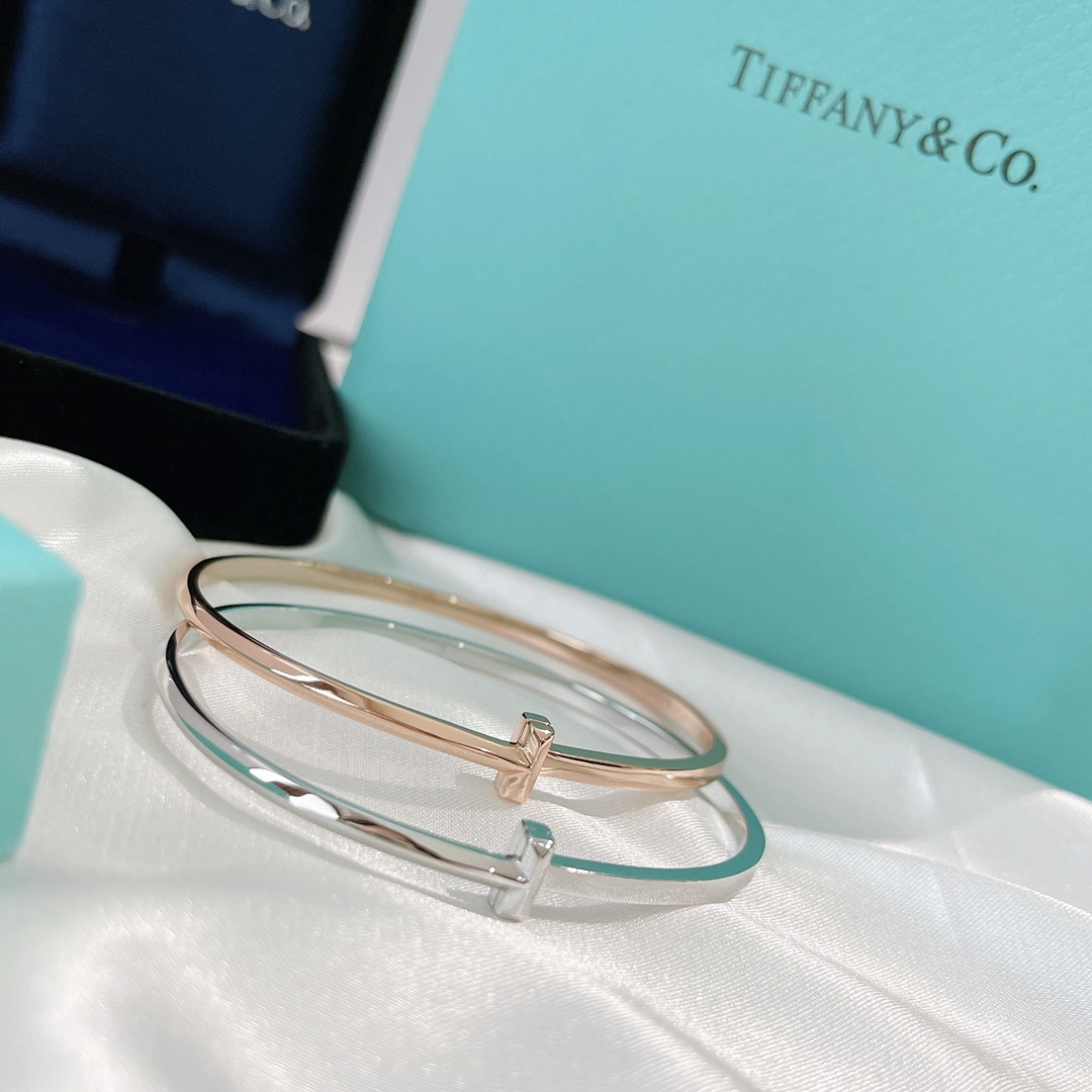 Tiffany Co Bangle Platinum Rose Gold Inlaid