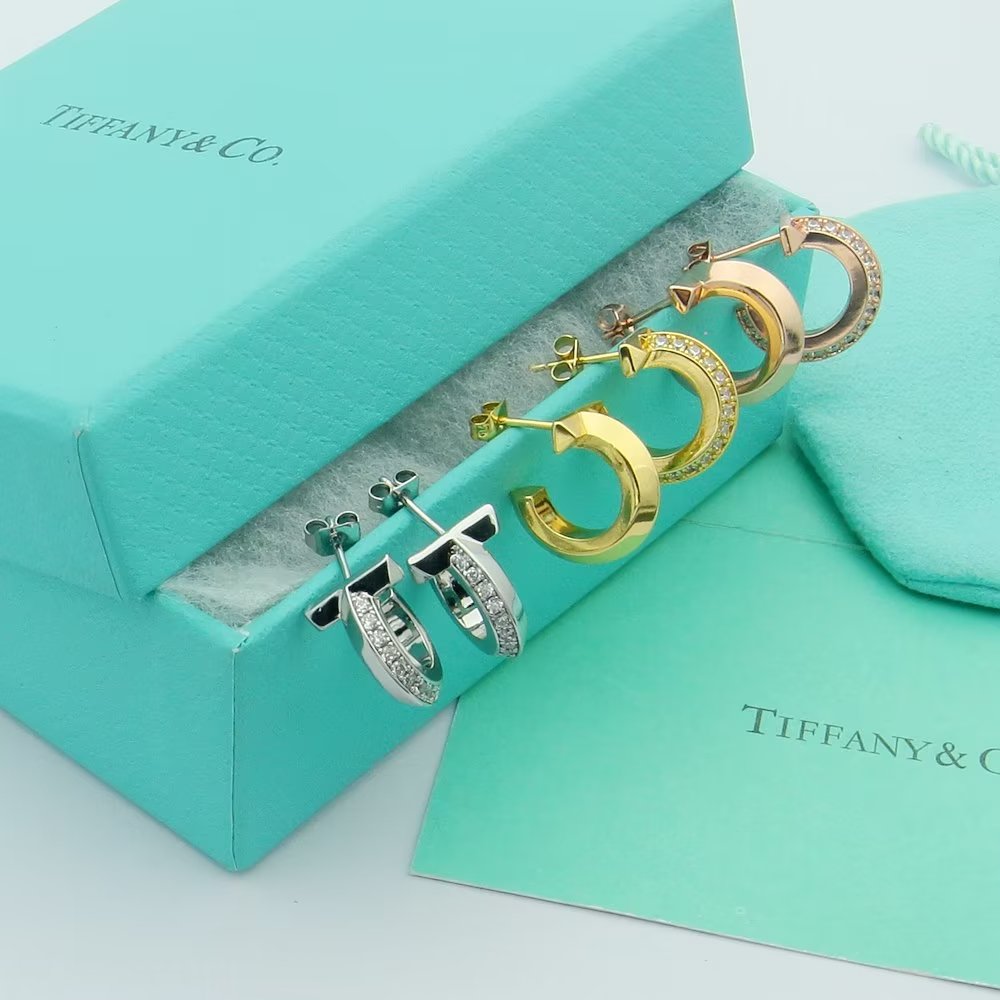 Tiffany Co Earrings Platinum Rose Gold Inlaid