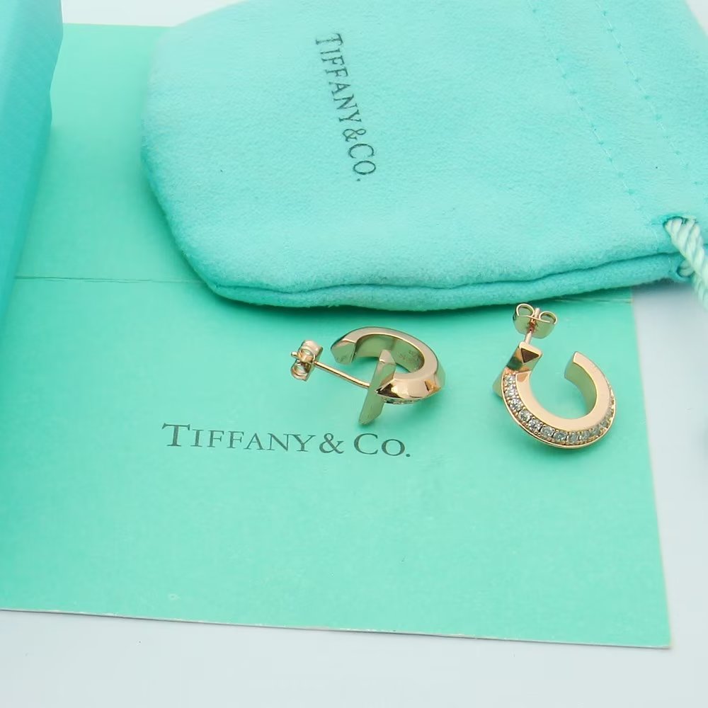 Tiffany Co Earrings Platinum Rose Gold Inlaid