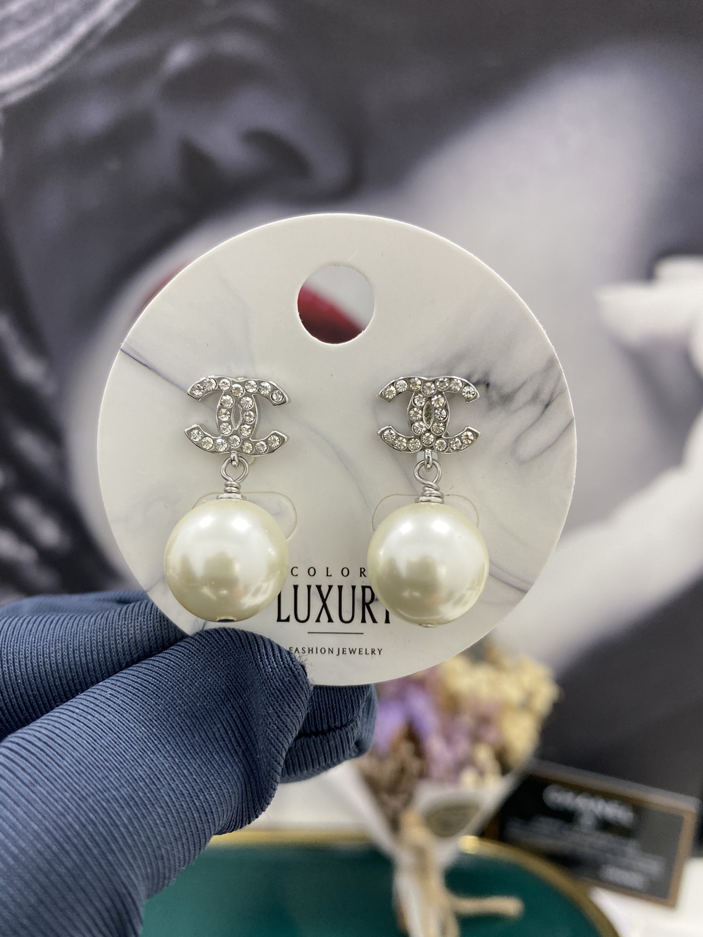 Chanel Earrings Silver Silver Inlaid