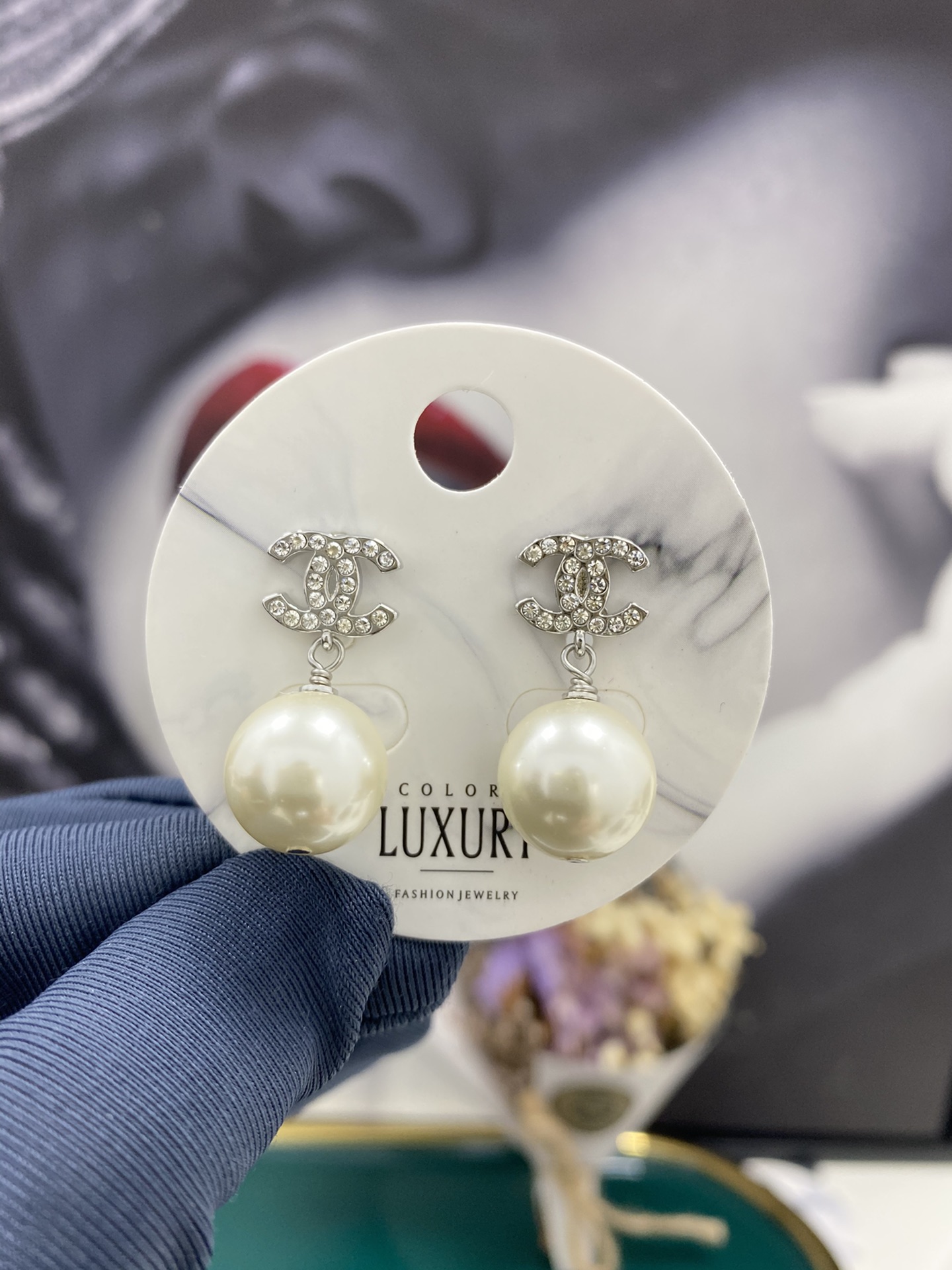 Chanel Earrings Silver Silver Inlaid