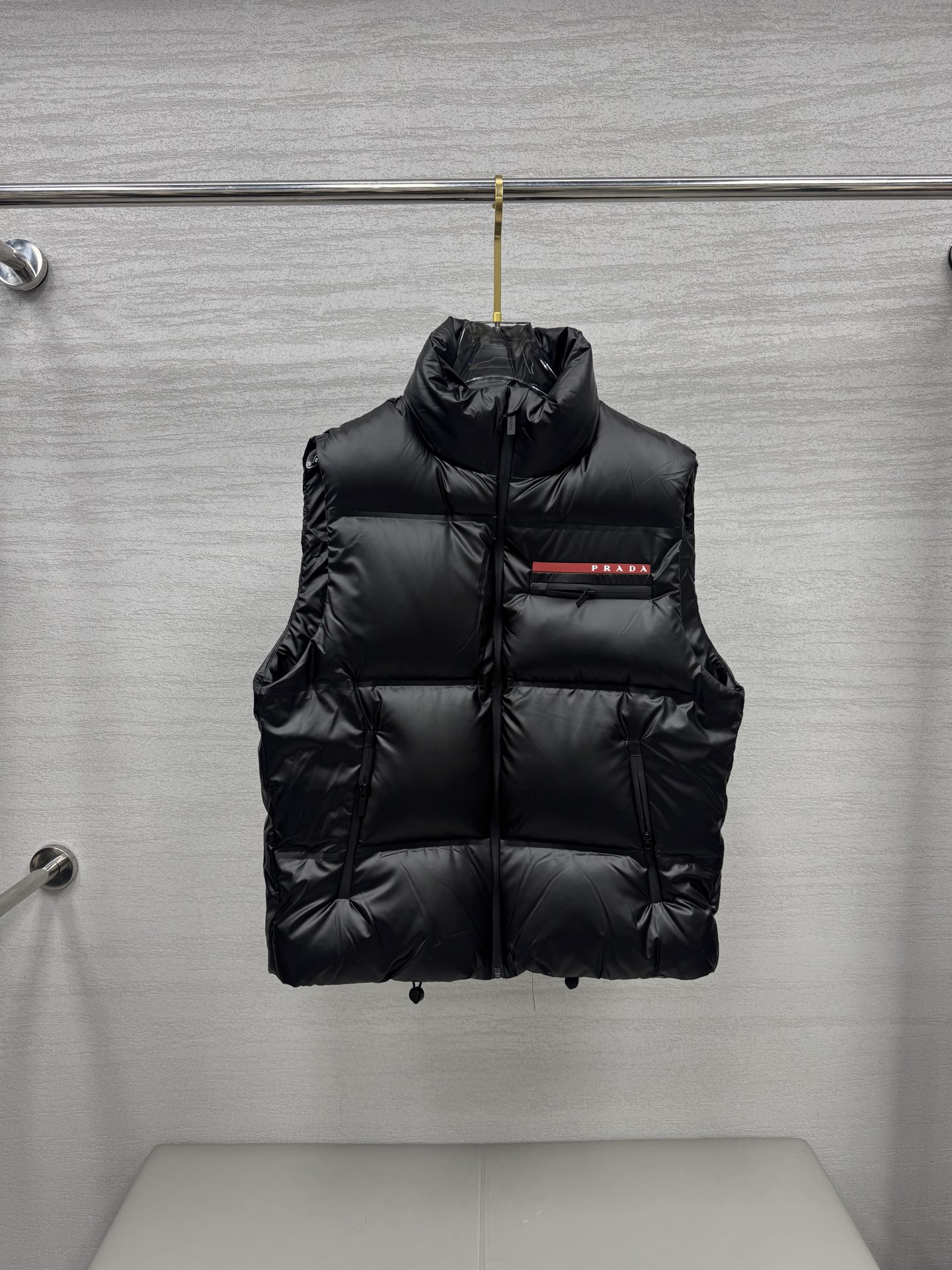 Prada Down Vest Polyester Black Hooded S-l-xl