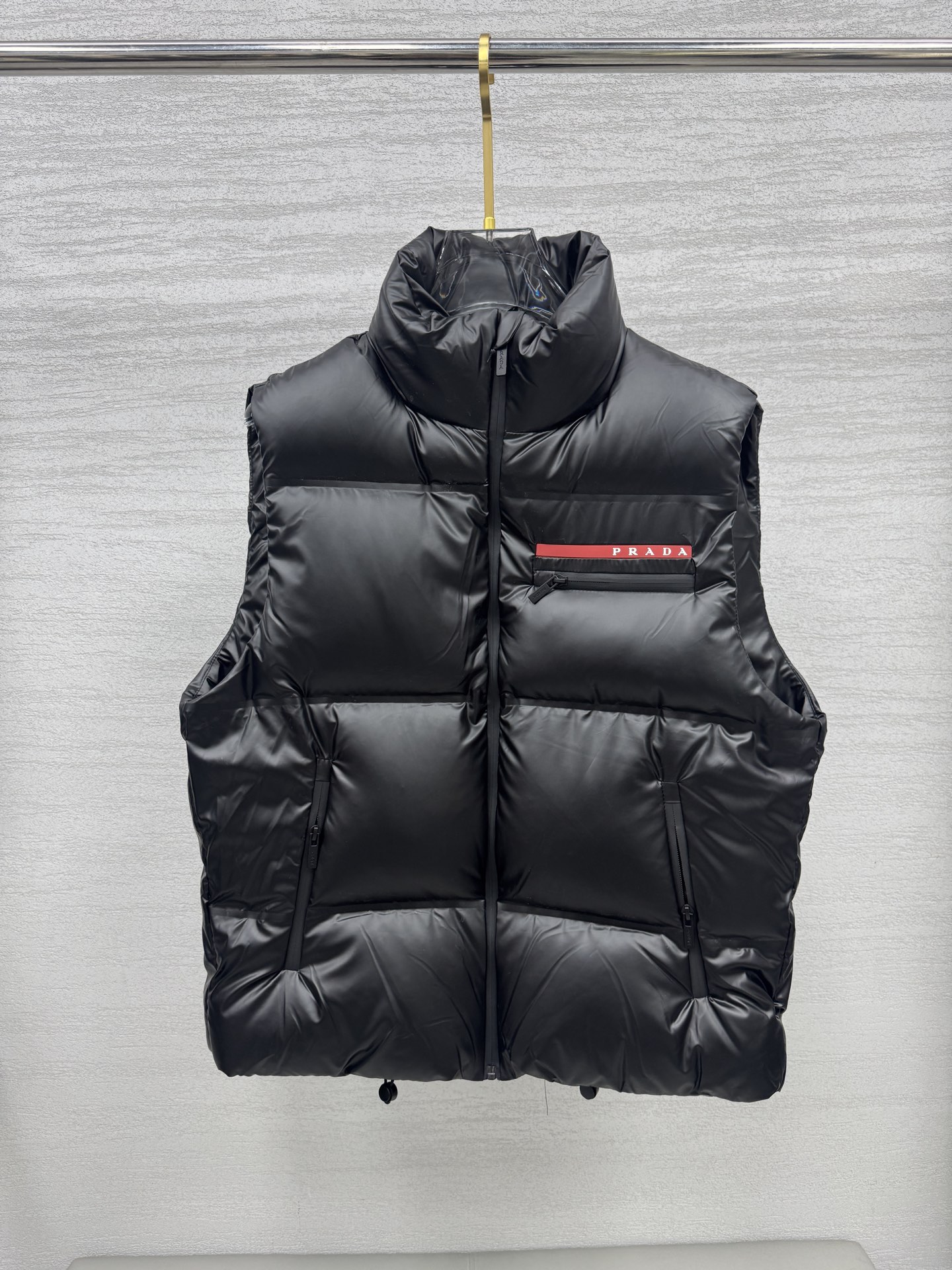 Prada Down Vest Polyester Black Hooded S-l-xl