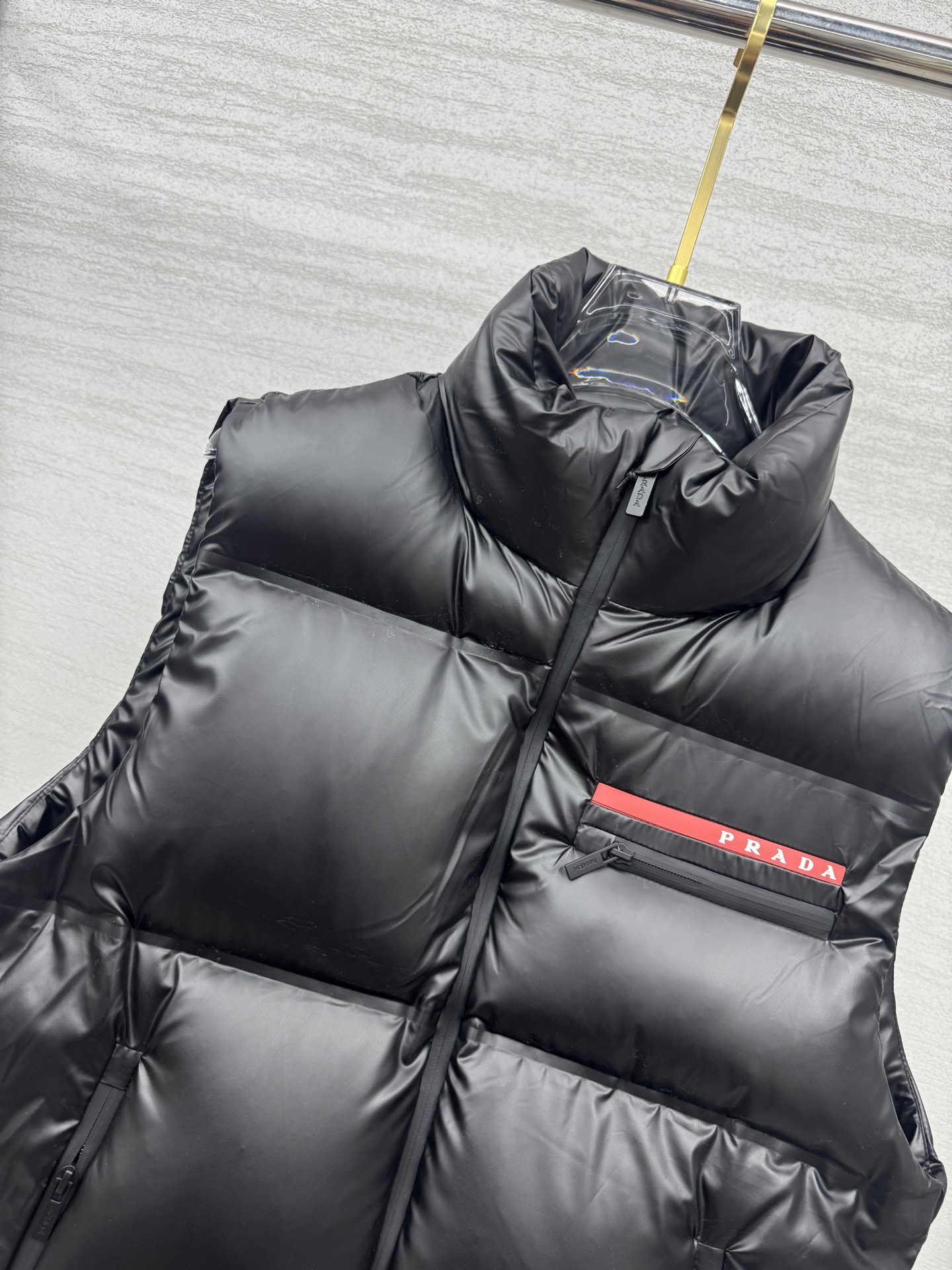 Prada Down Vest Polyester Black Hooded S-l-xl