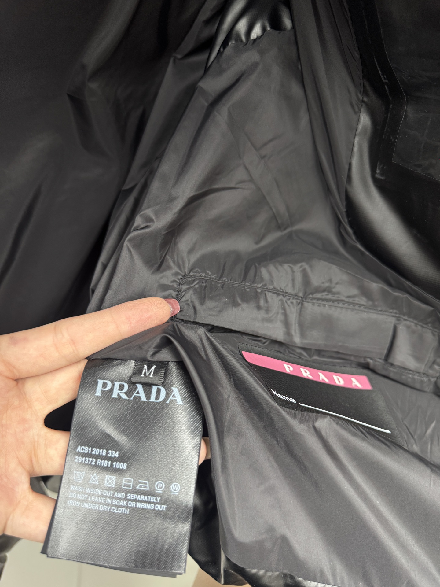 Prada Down Vest Polyester Black Hooded S-l-xl