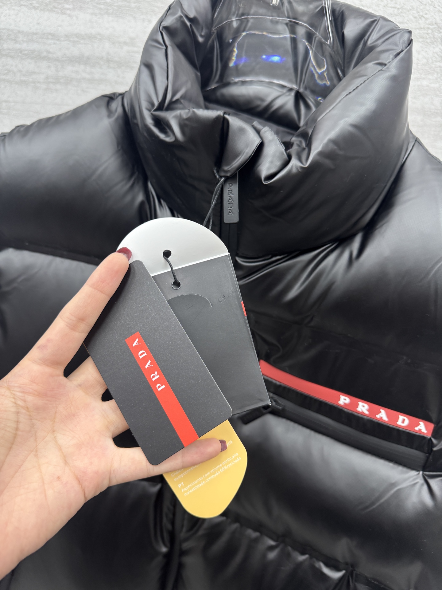 Prada Down Vest Polyester Black Hooded S-l-xl