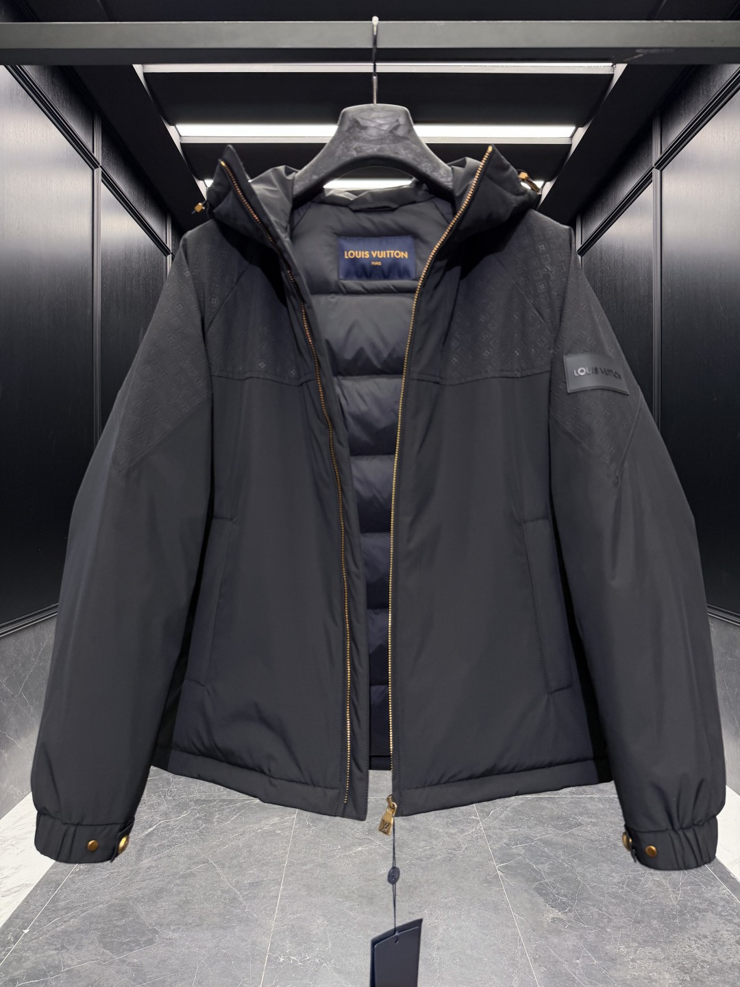 Louis Vuitton Down Jacket Goose Down Black Hooded S-m-l