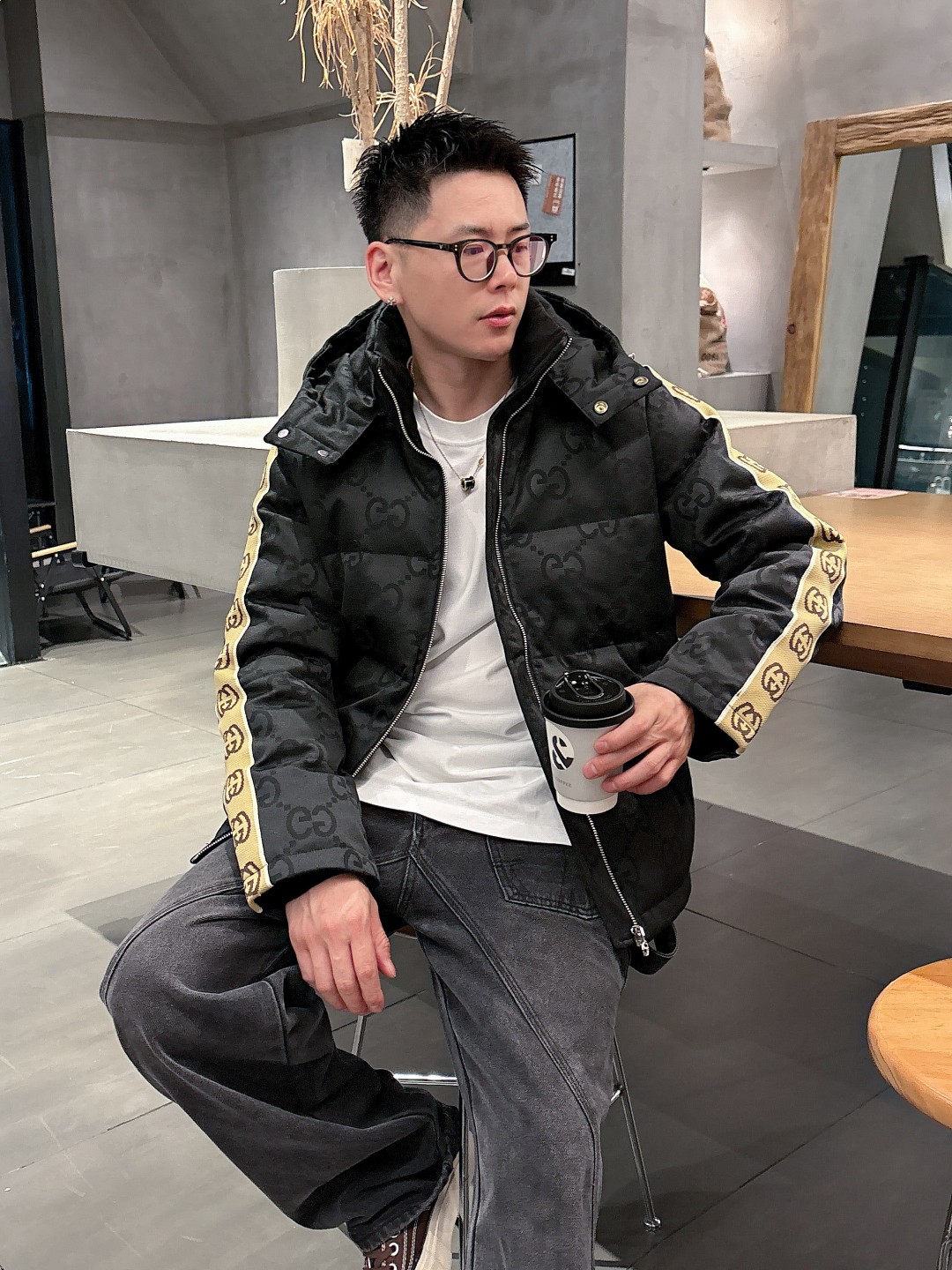 Gucci Down Jacket Goose Down Black S-m-l-xl