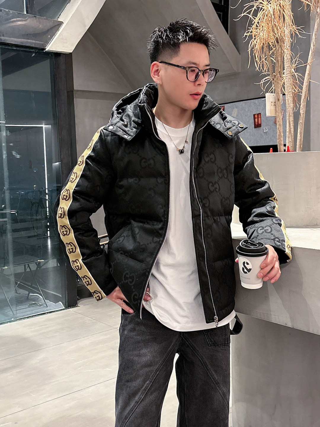 Gucci Down Jacket Goose Down Black S-m-l-xl