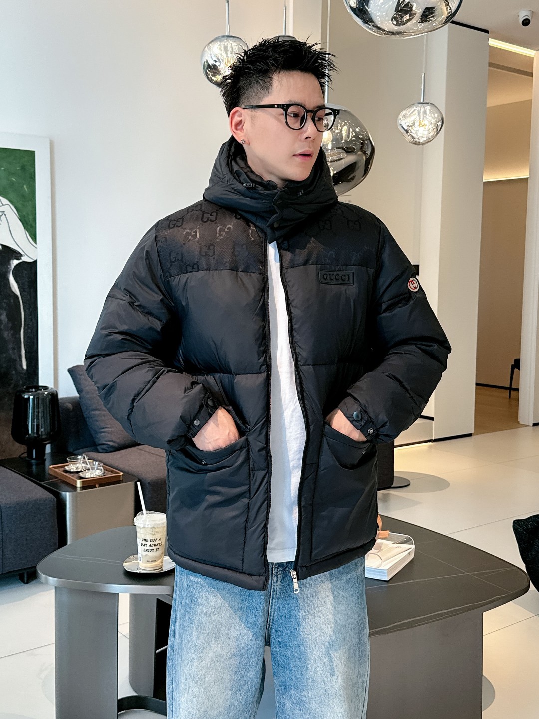 Gucci Down Jacket Goose Down Black S-m-l-xl