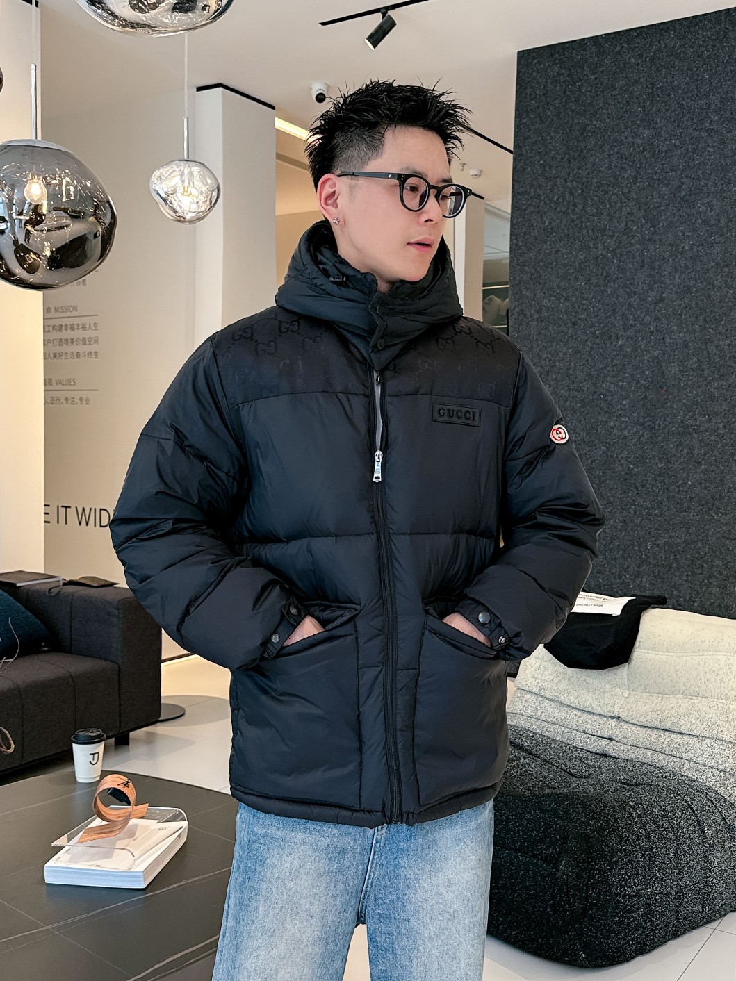 Gucci Down Jacket Goose Down Black S-m-l-xl